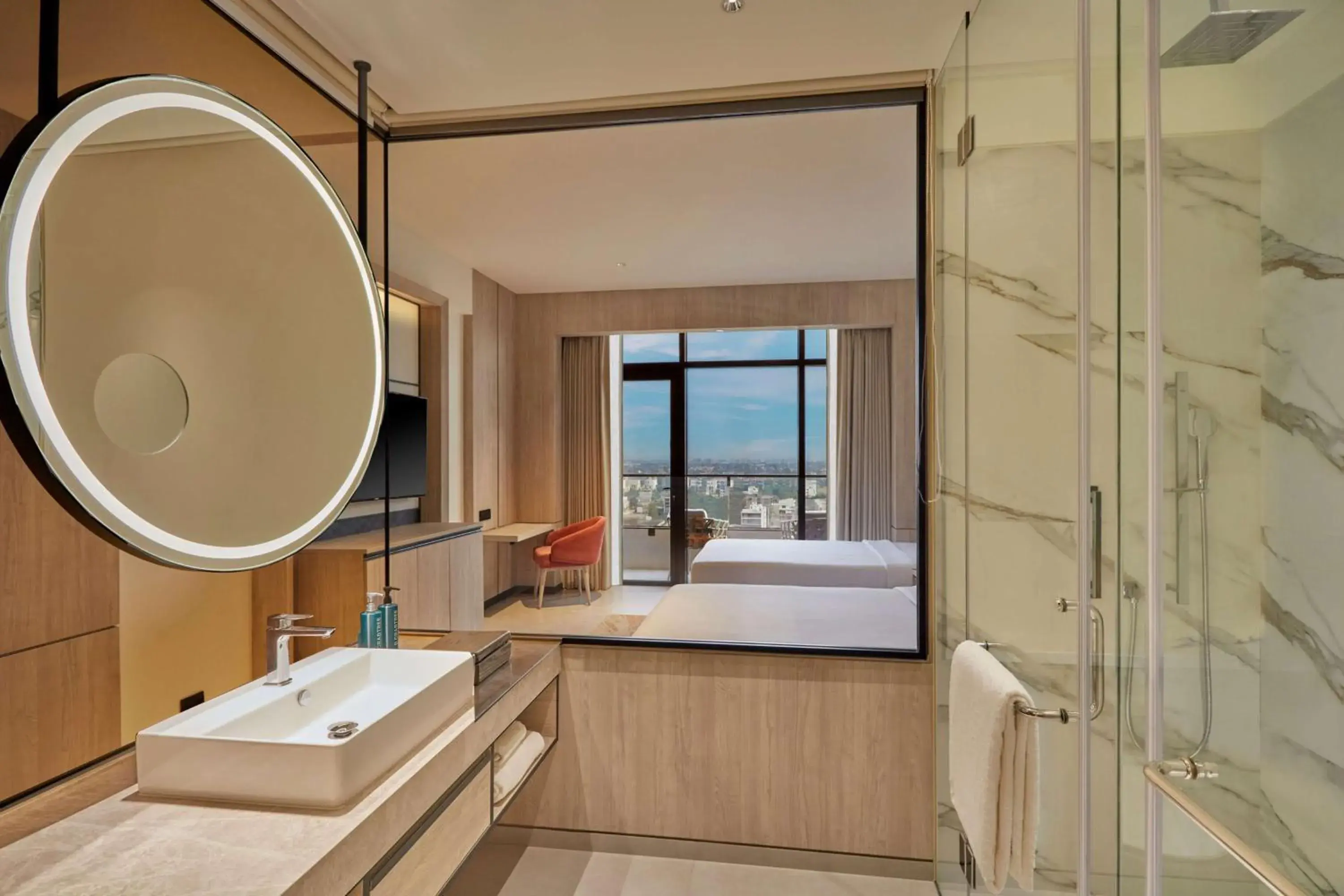 Bathroom, Bed in Hilton Gurugram Baani City Centre Bathroom, Bed in Hilton Gurugram Baani City Centre