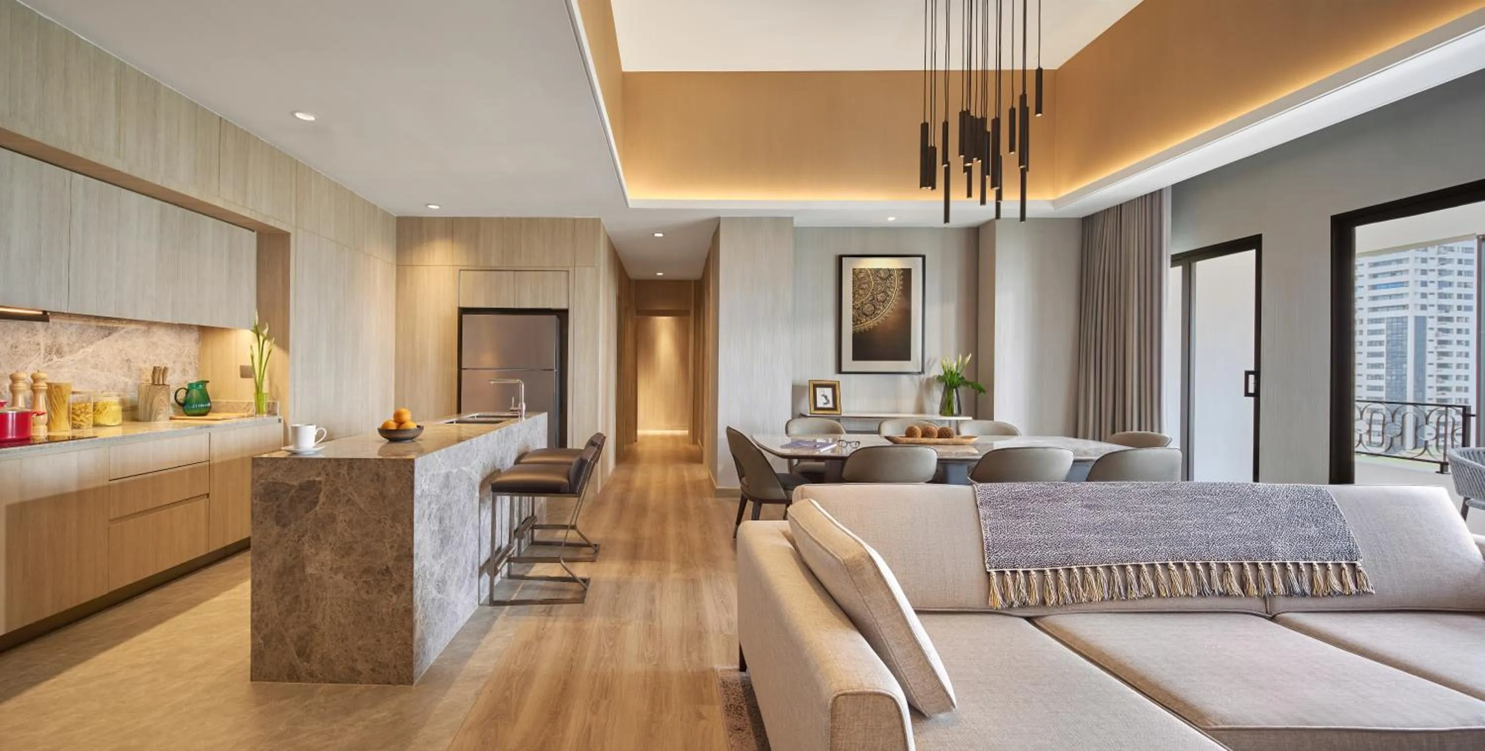 Living room in Marriott Executive Apartments, Bangkok Townhall Sukhumvit