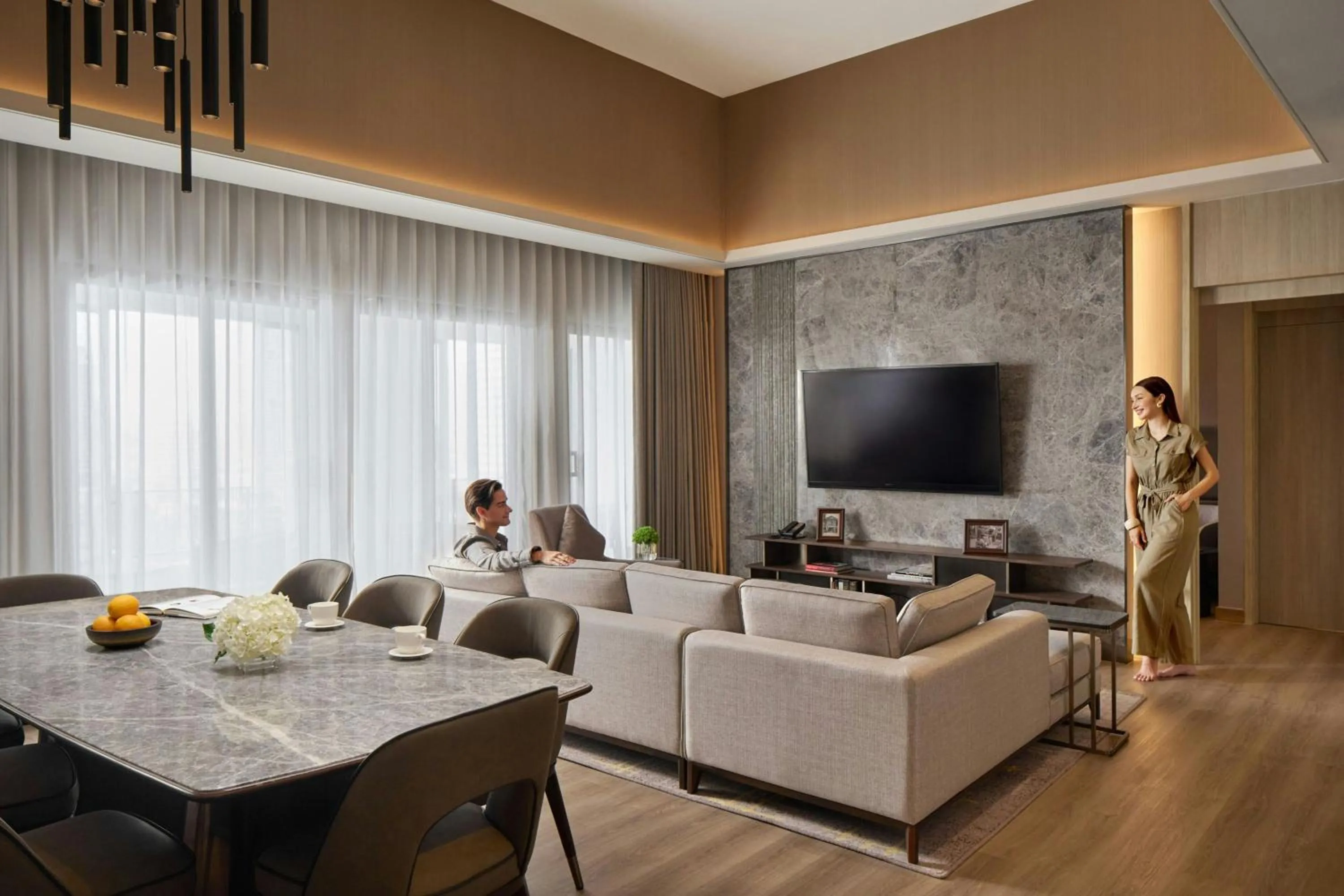 Living room in Marriott Executive Apartments, Bangkok Townhall Sukhumvit