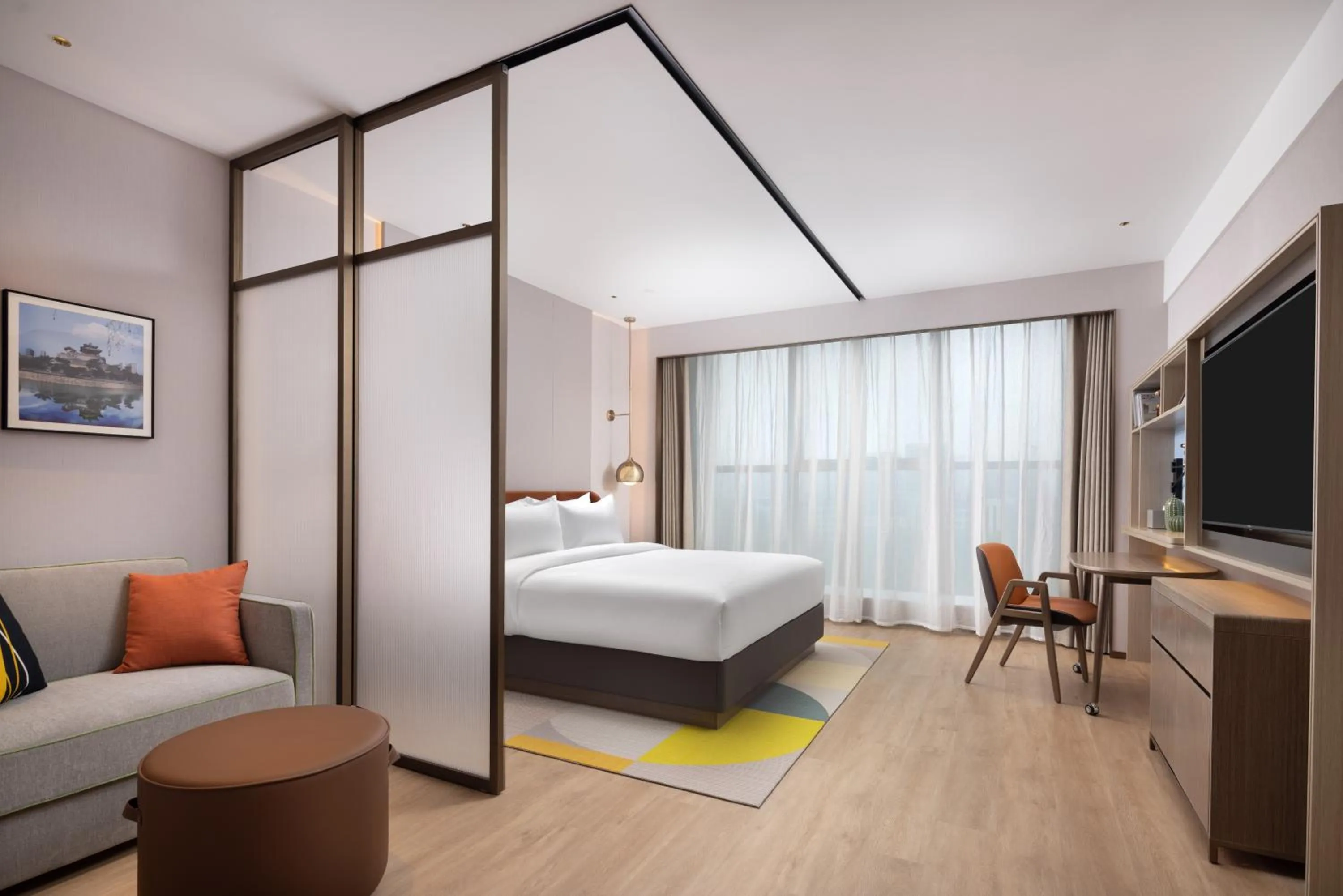 Seating area, Bed in Home2 Suite by Hilton East Handan Station