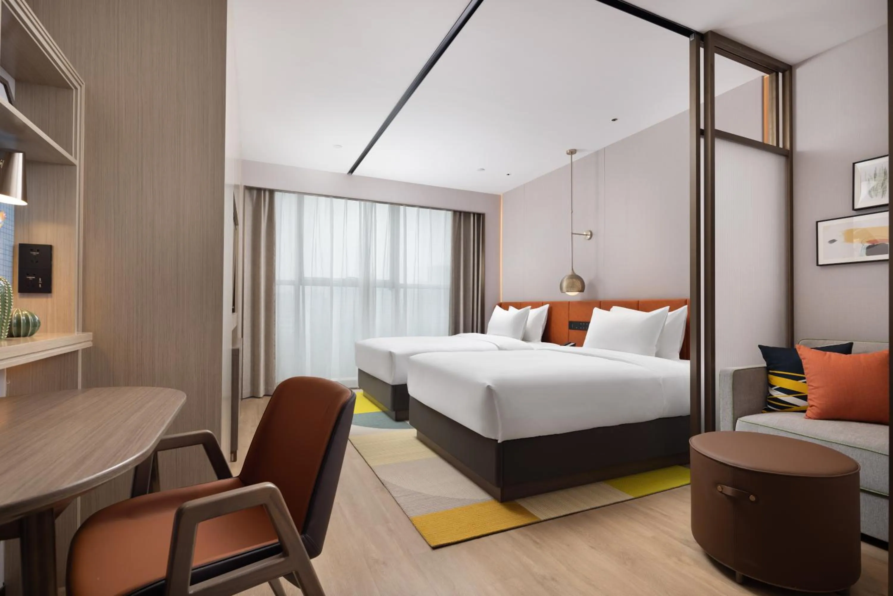 Seating area, Bed in Home2 Suite by Hilton East Handan Station