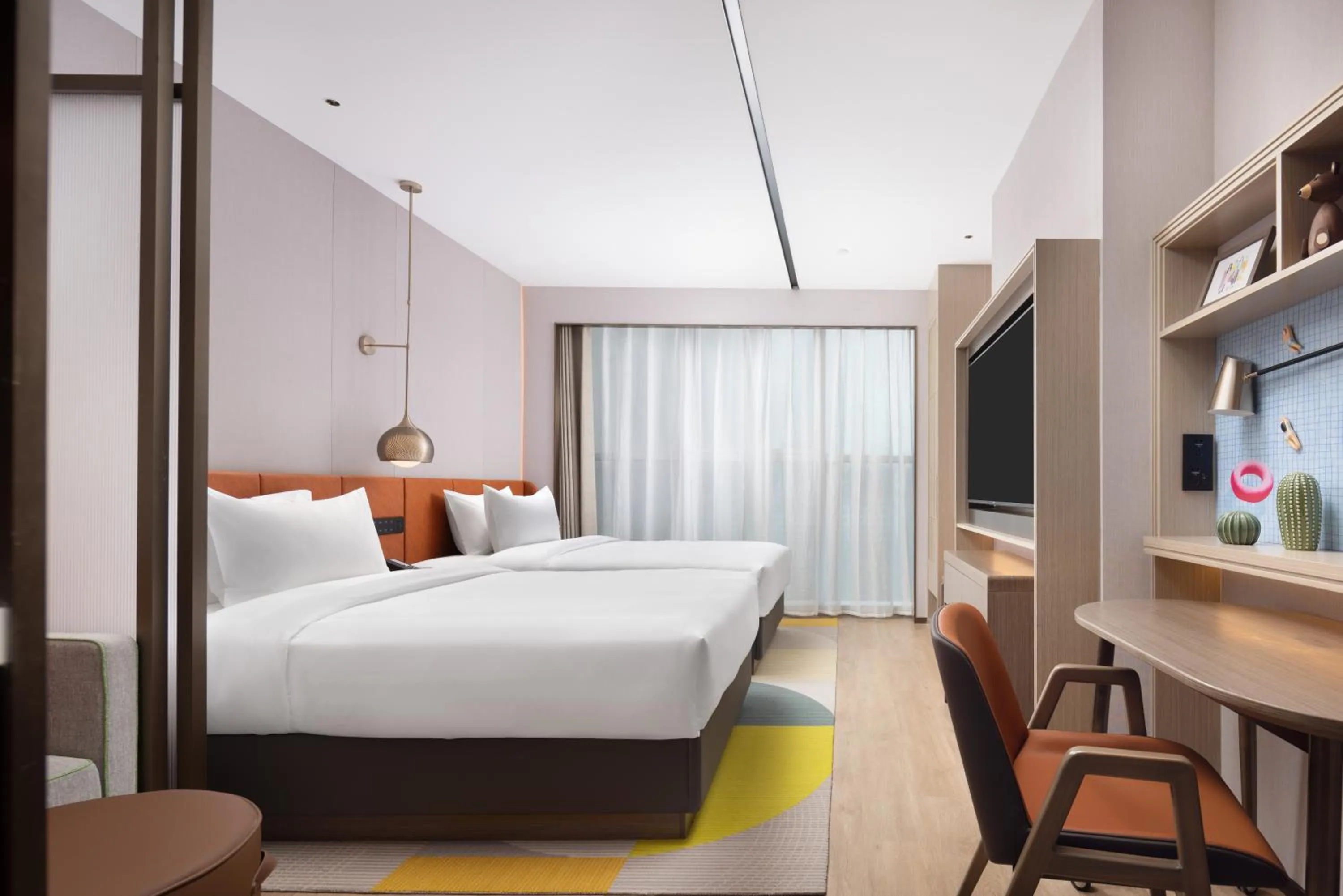 Seating area, Bed in Home2 Suite by Hilton East Handan Station