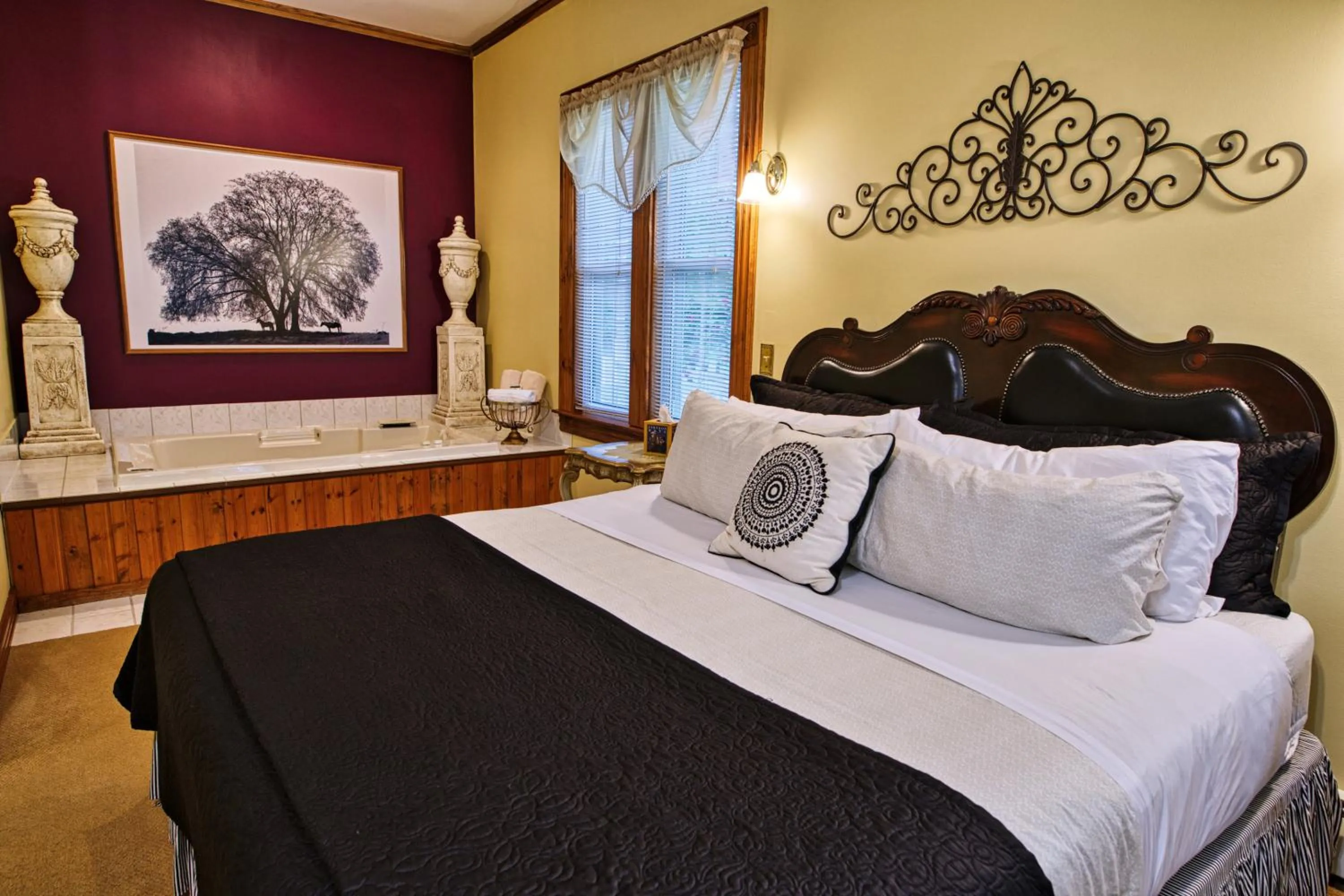 Decorative detail, Bed in Rockwell Falls Inn and Wine Bar