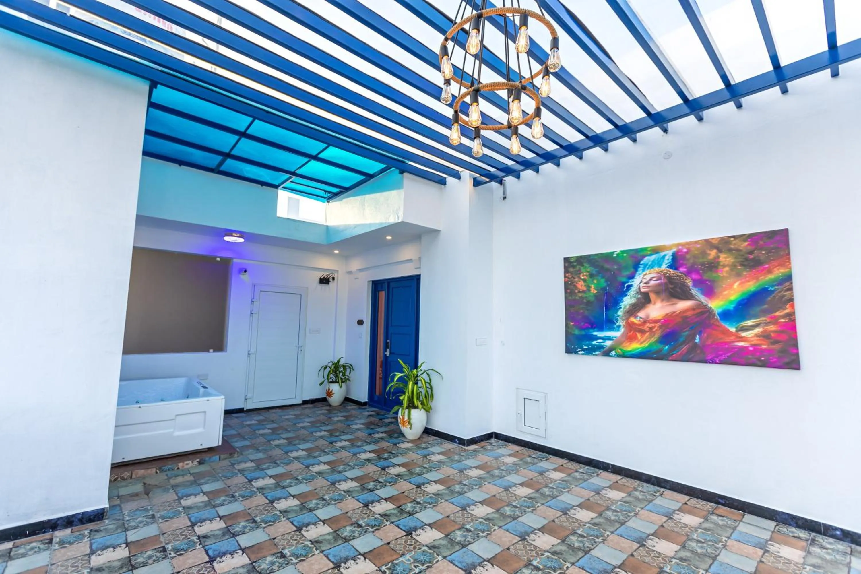 Balcony/Terrace, Bed in T Resort with Swimming Pool