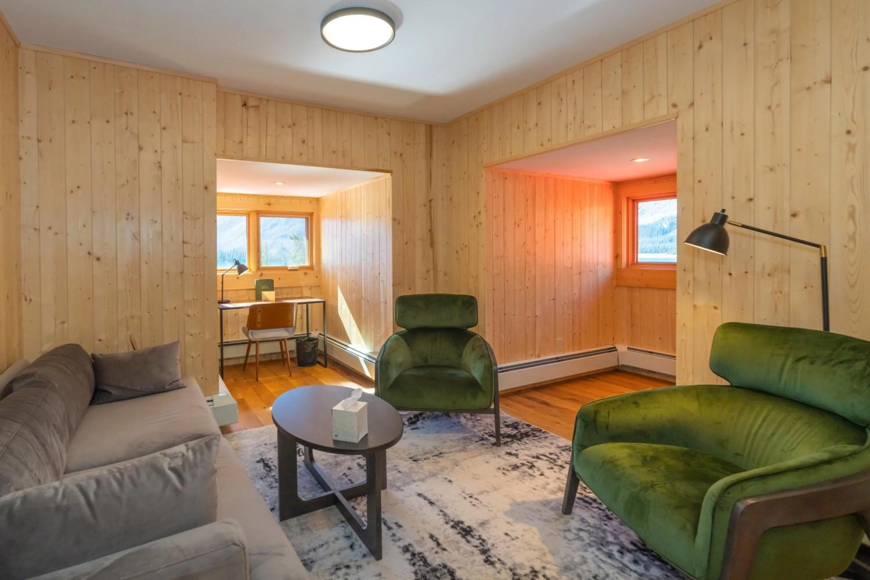 Seating area in The Lodge at Bow Lake