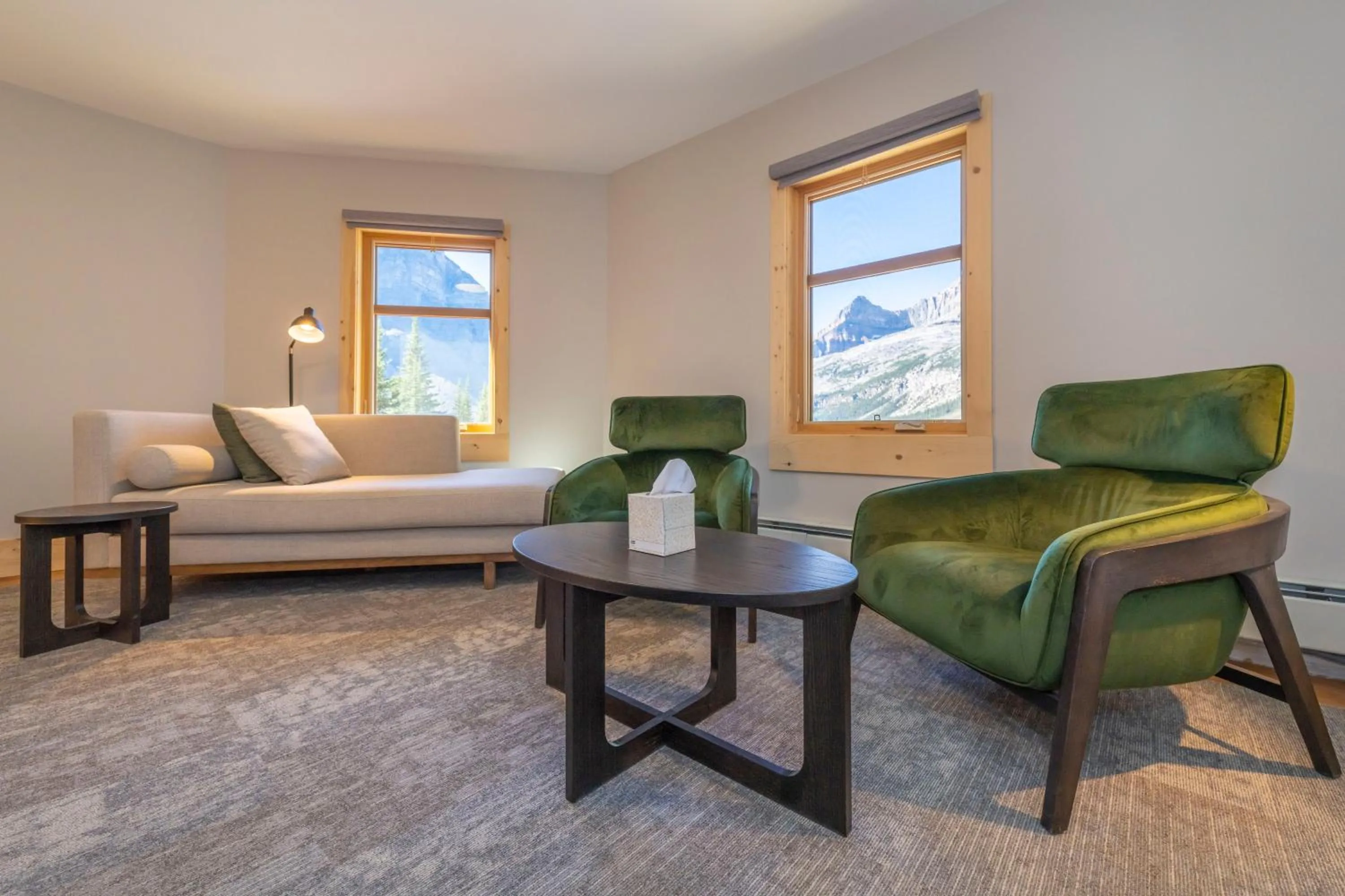 Seating area in The Lodge at Bow Lake