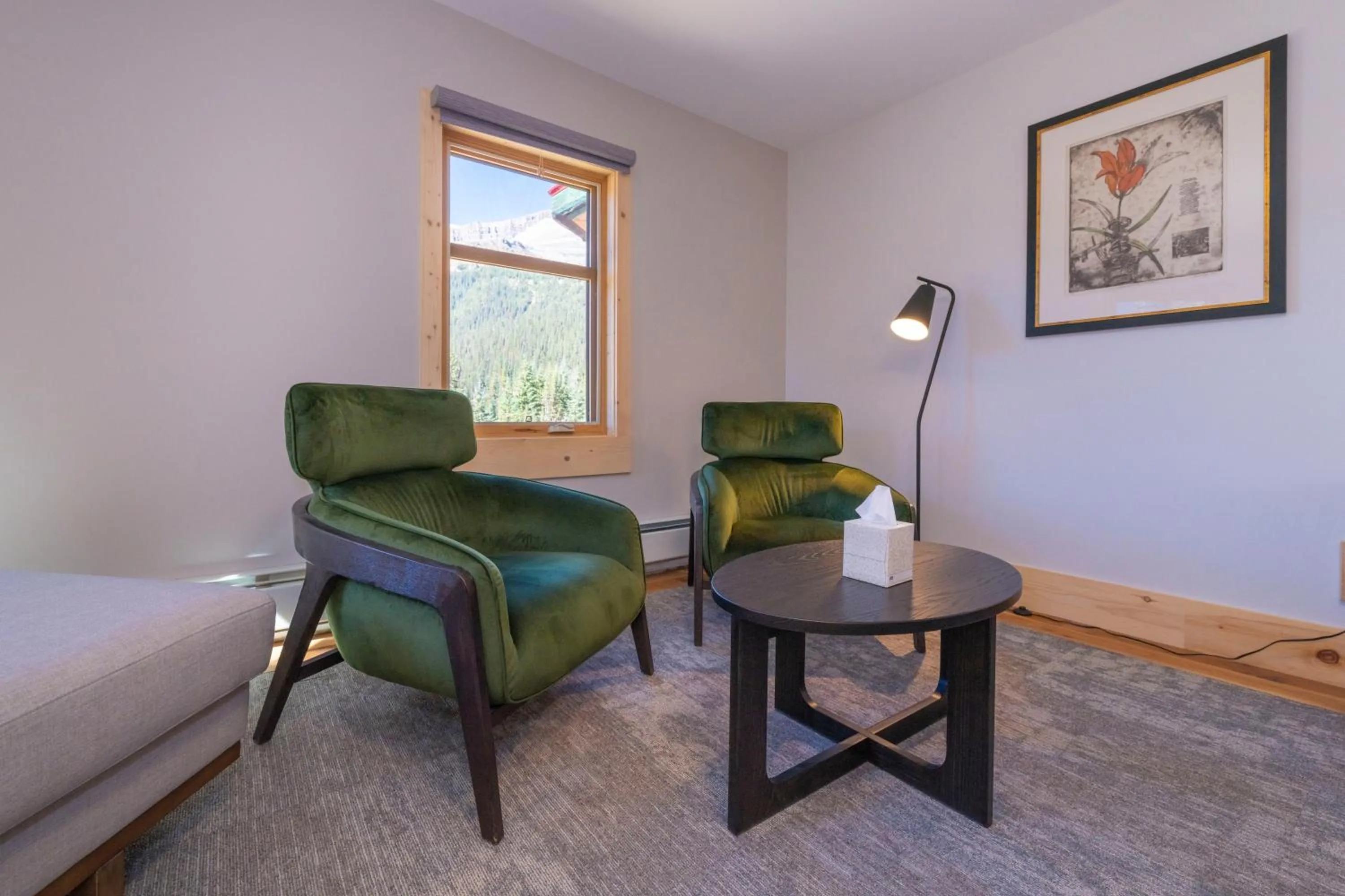 Seating area in The Lodge at Bow Lake