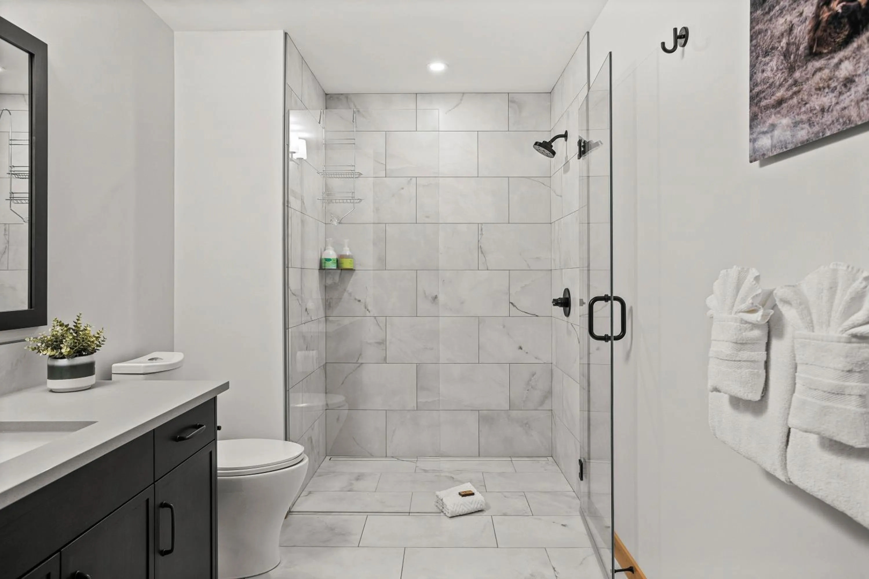 Shower in Mountain Dreams Penthouse Hot Tub & Panoramic Views New in Spring Creek