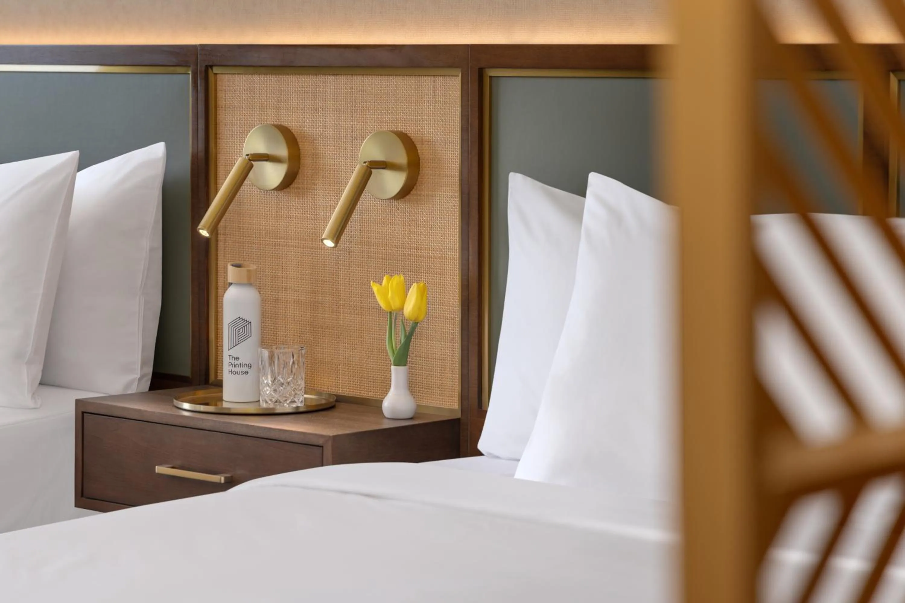 Decorative detail, Bed in The Printing House Hotel, Tapestry Collection By Hilton