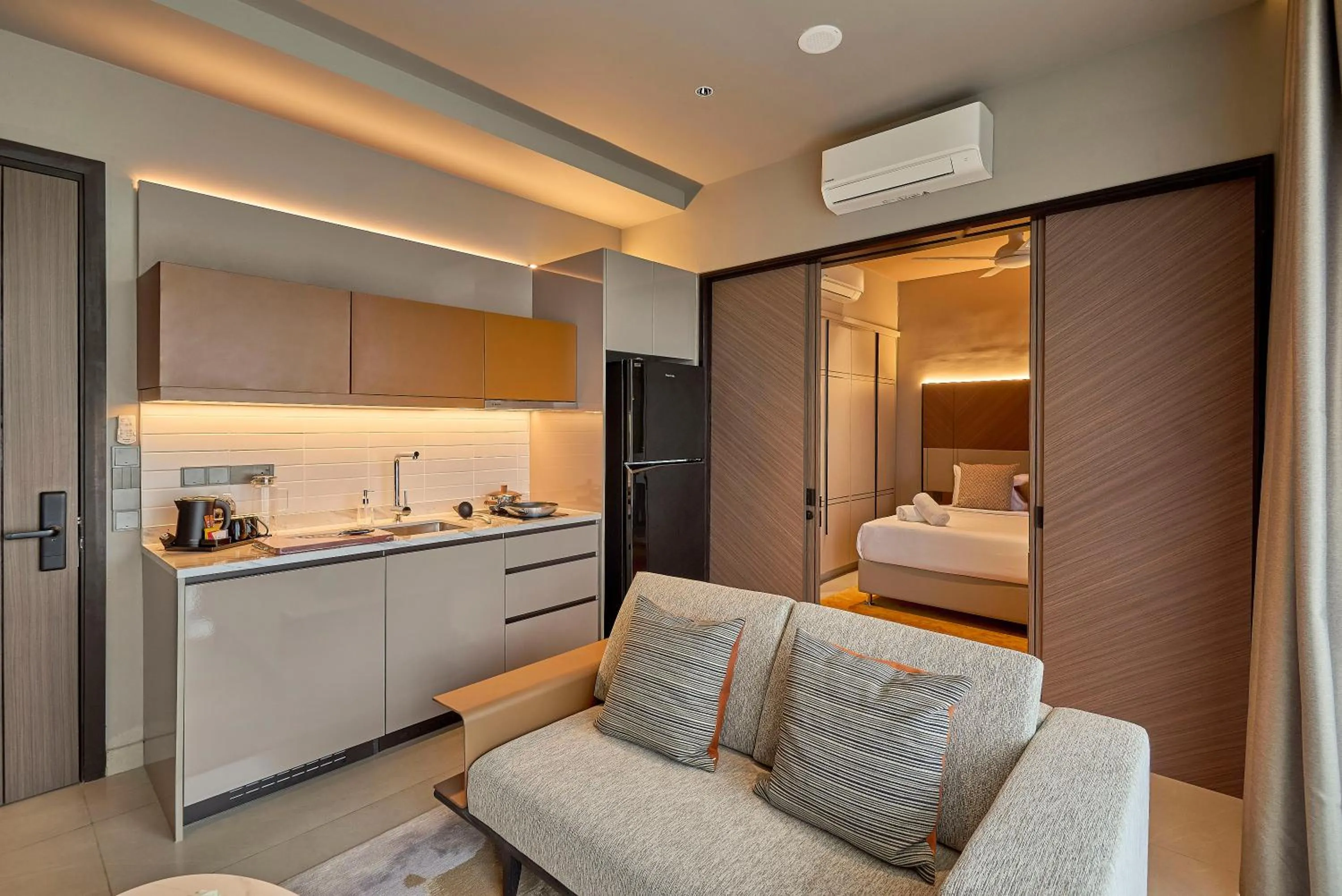 Kitchen or kitchenette, Bed in Antara Residence By Sleeping Lion
