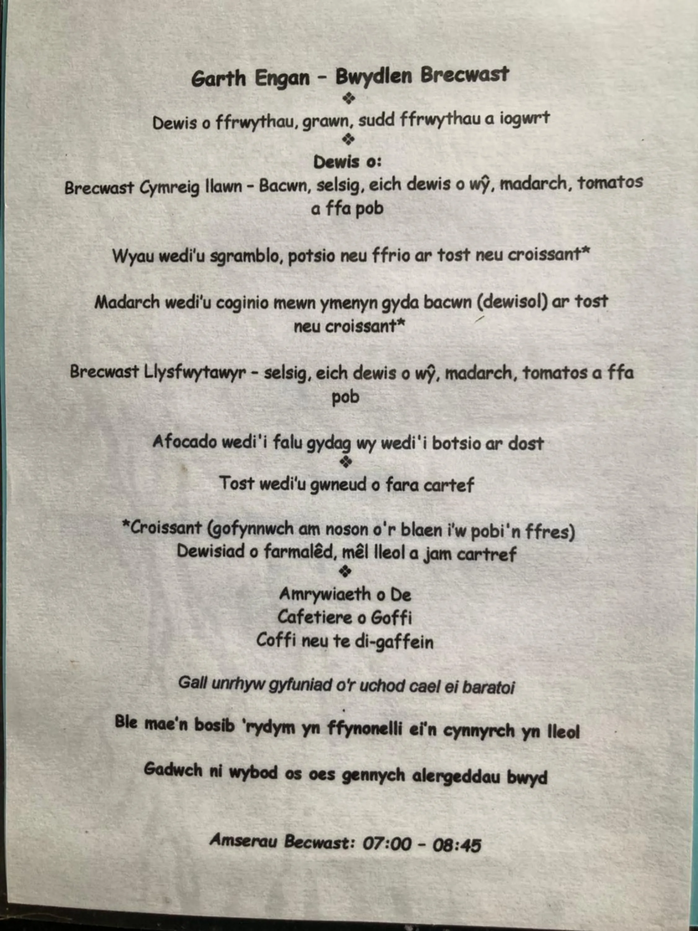 Breakfast in Garth Engan Private Self Contained B&B with Garden Area