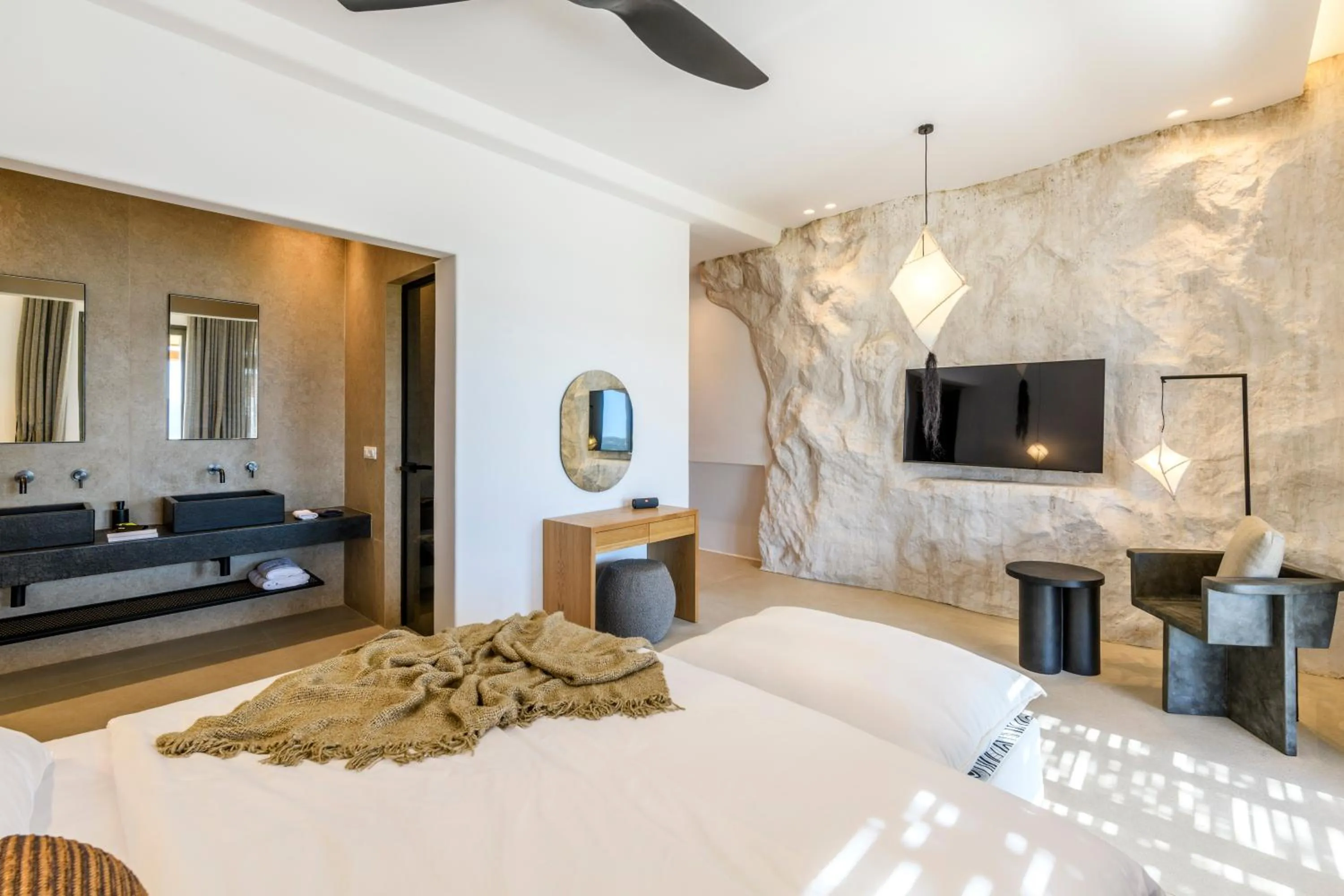 Bed in Nasta Suites & Villas Intentional Living Mykonos