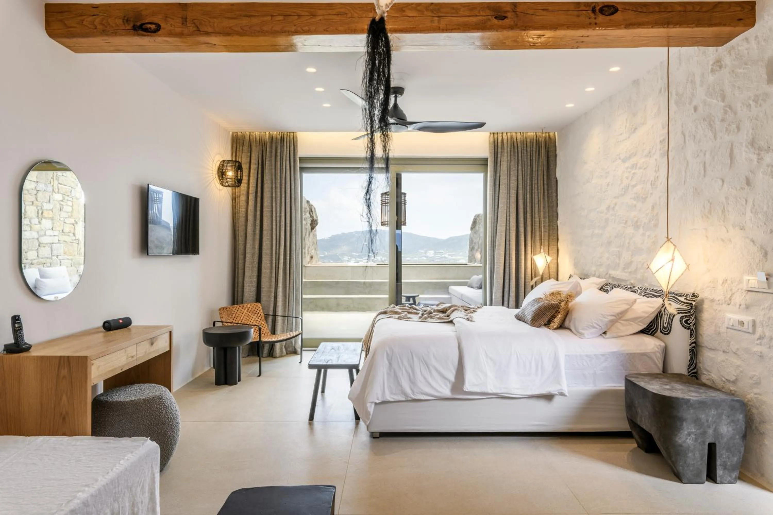 Bed in Nasta Suites & Villas Intentional Living Mykonos