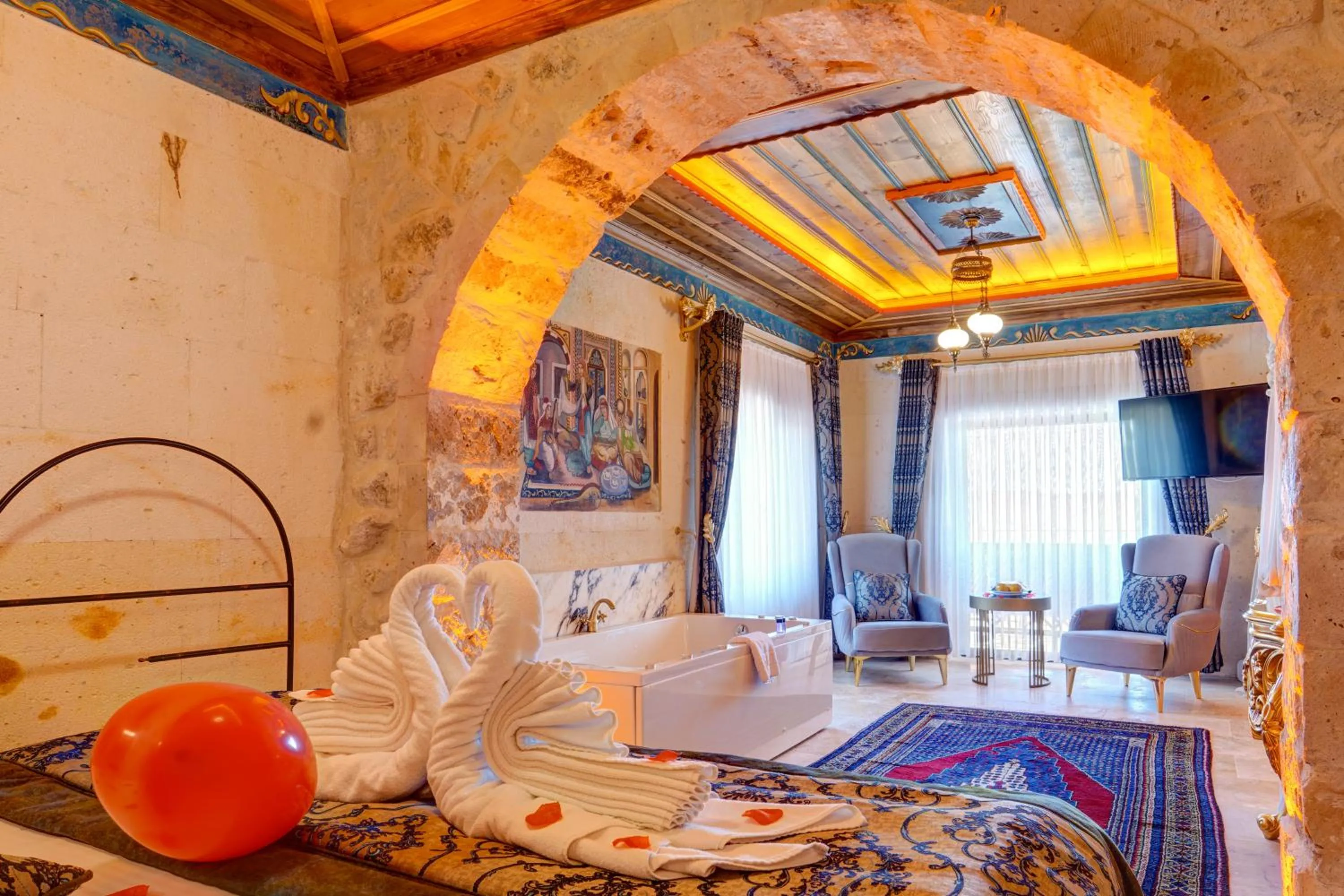 Seating area in Kasr-ı Kapadokya Cave Suites