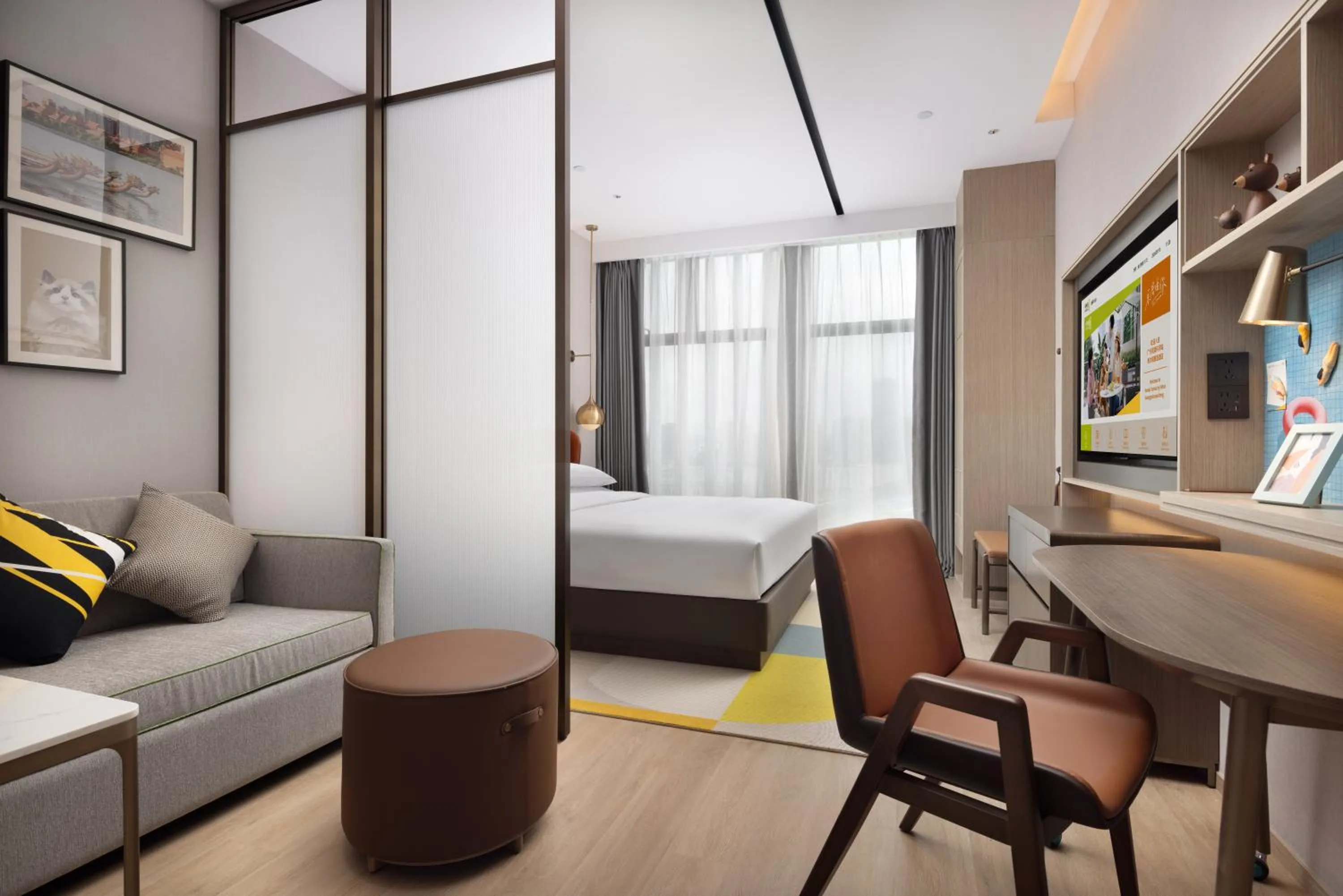 Living room, Bed in Home2 Suites by Hilton Guangzhou Huangpu Science City Free shuttle buses are provided during the Canton Fair