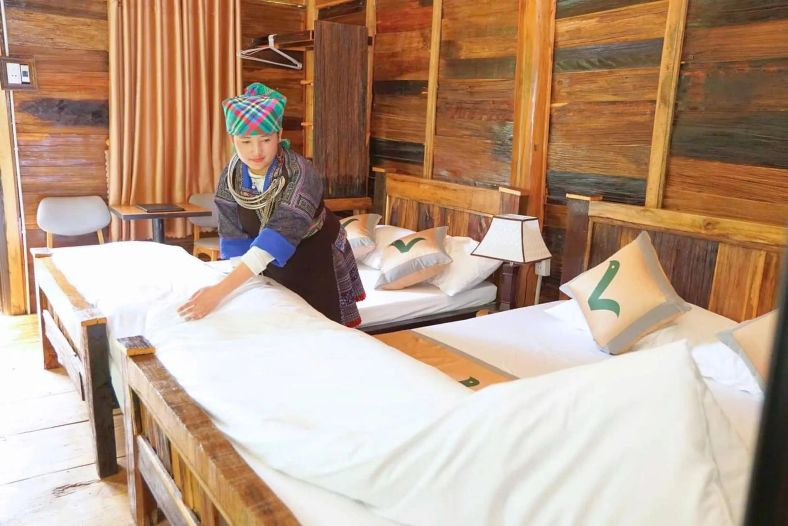 Bed in Lam Ecolodge Mu Cang Chai