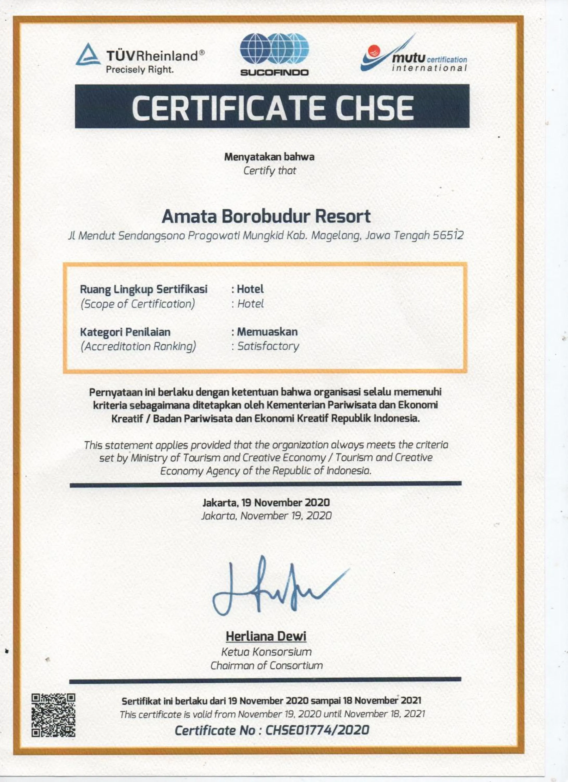 Certificate/Award in Amata Borobudur Resort