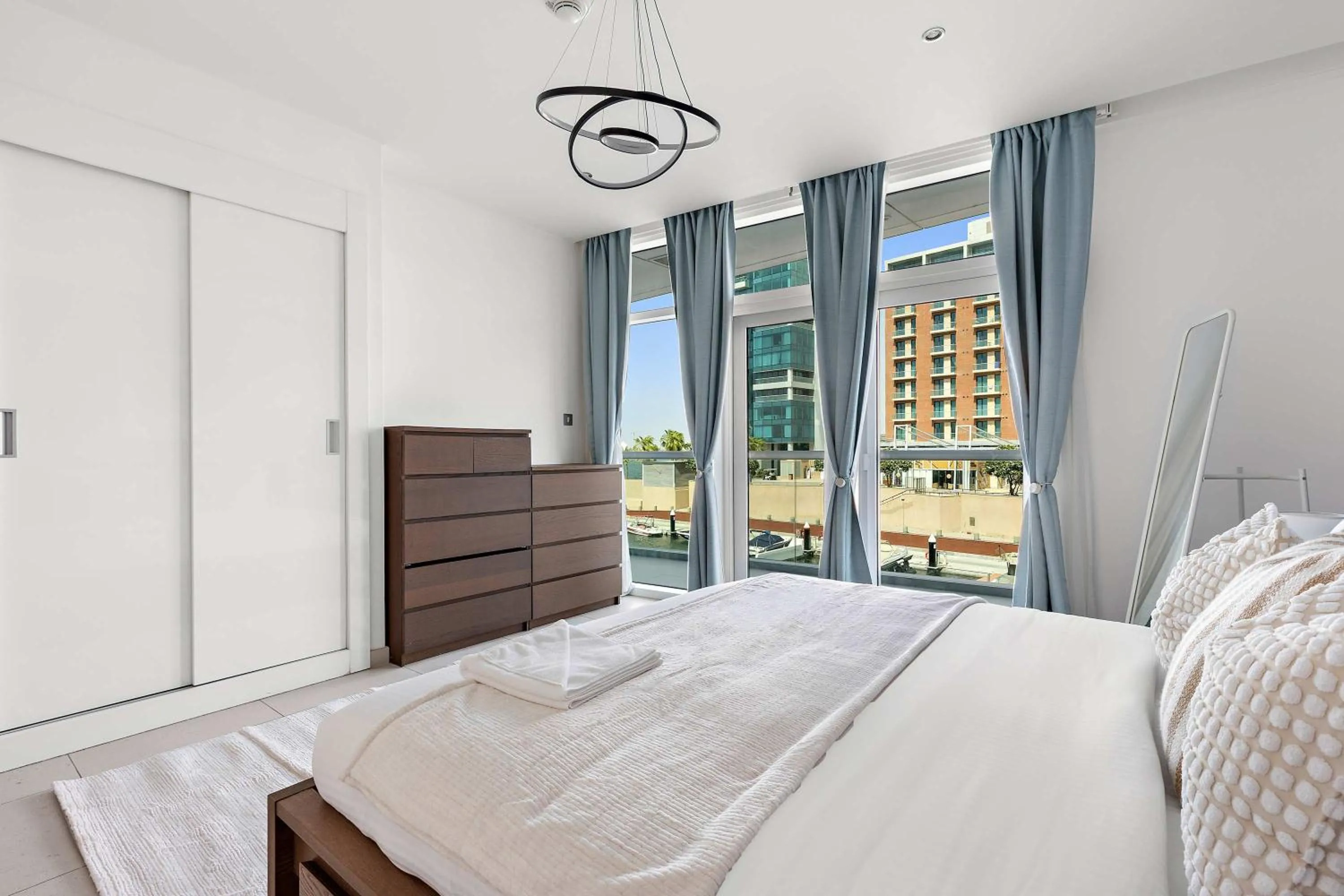 Balcony/Terrace, Bed in Silkhaus Vacation Homes Chic 1BDR at Al Bandar in Al Naseem A