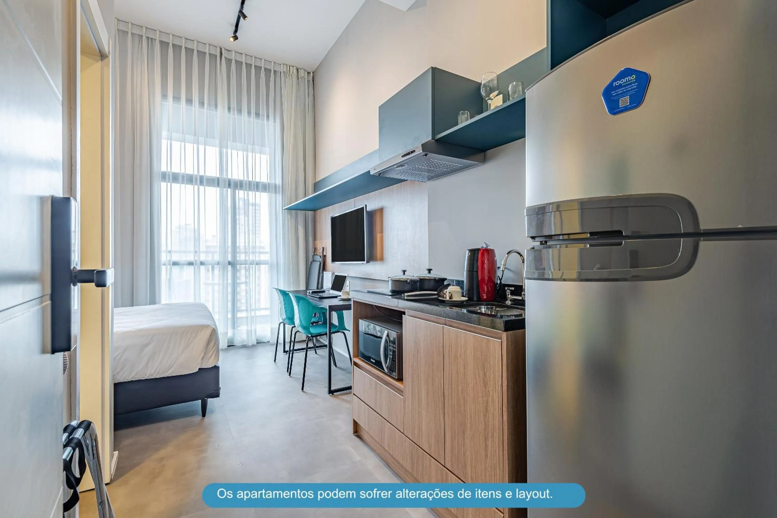 Kitchen or kitchenette, Bed in Roomo Transamerica SP Brooklin 370