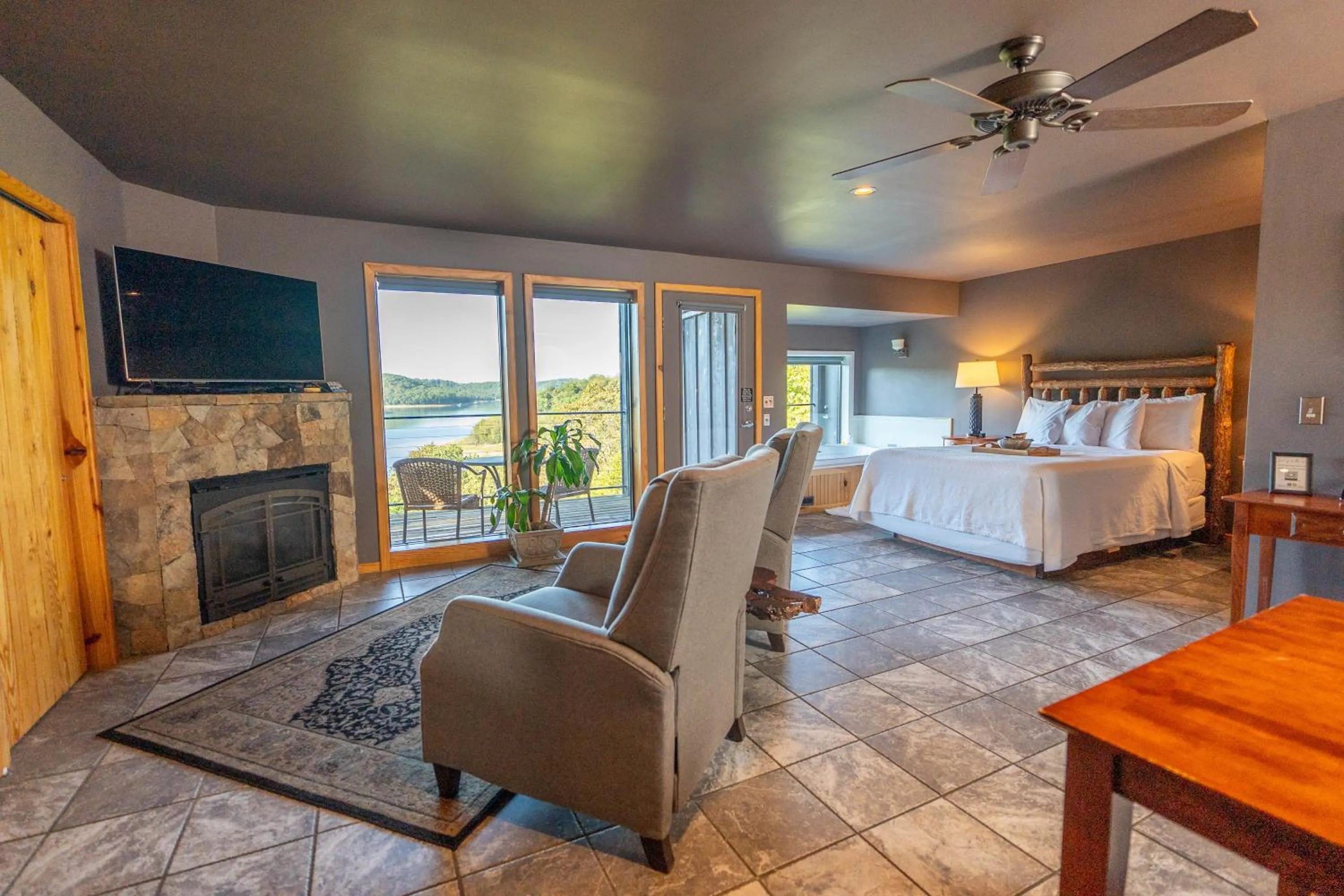 Bed in Beaver Lakefront Cabins - Couples Only Getaways