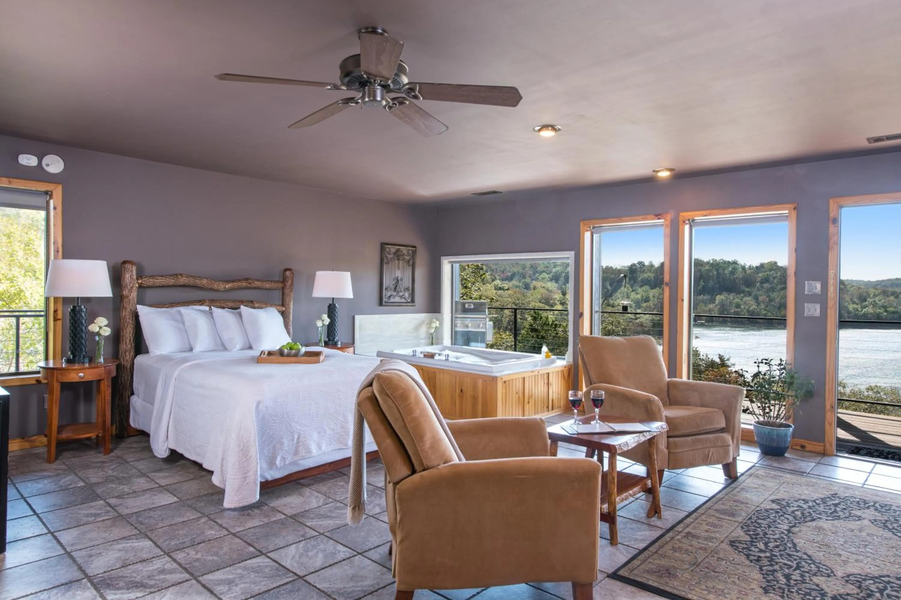 Bed in Beaver Lakefront Cabins - Couples Only Getaways