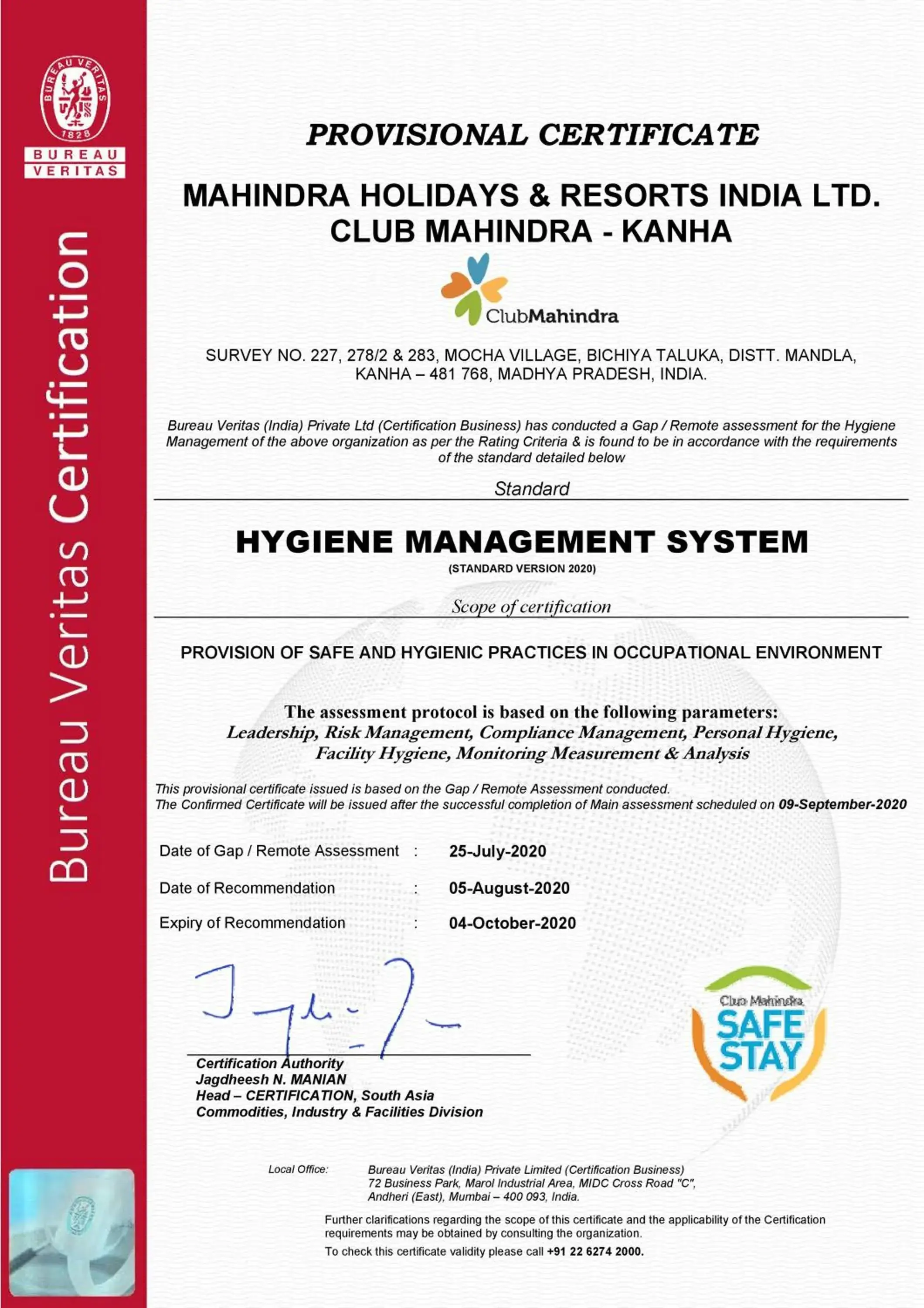 Logo/Certificate/Sign in Club Mahindra Kanha Logo/Certificate/Sign in Club Mahindra Kanha
