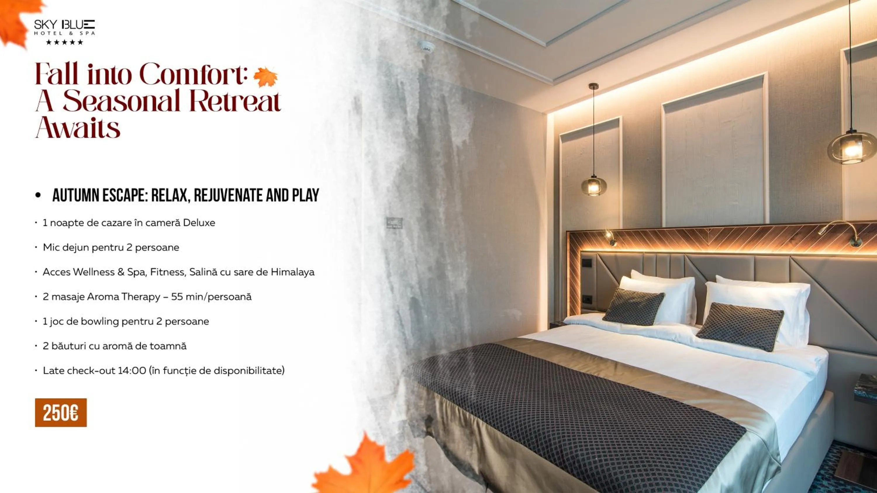 Text overlay, Bed in Sky Blue Hotel & Spa