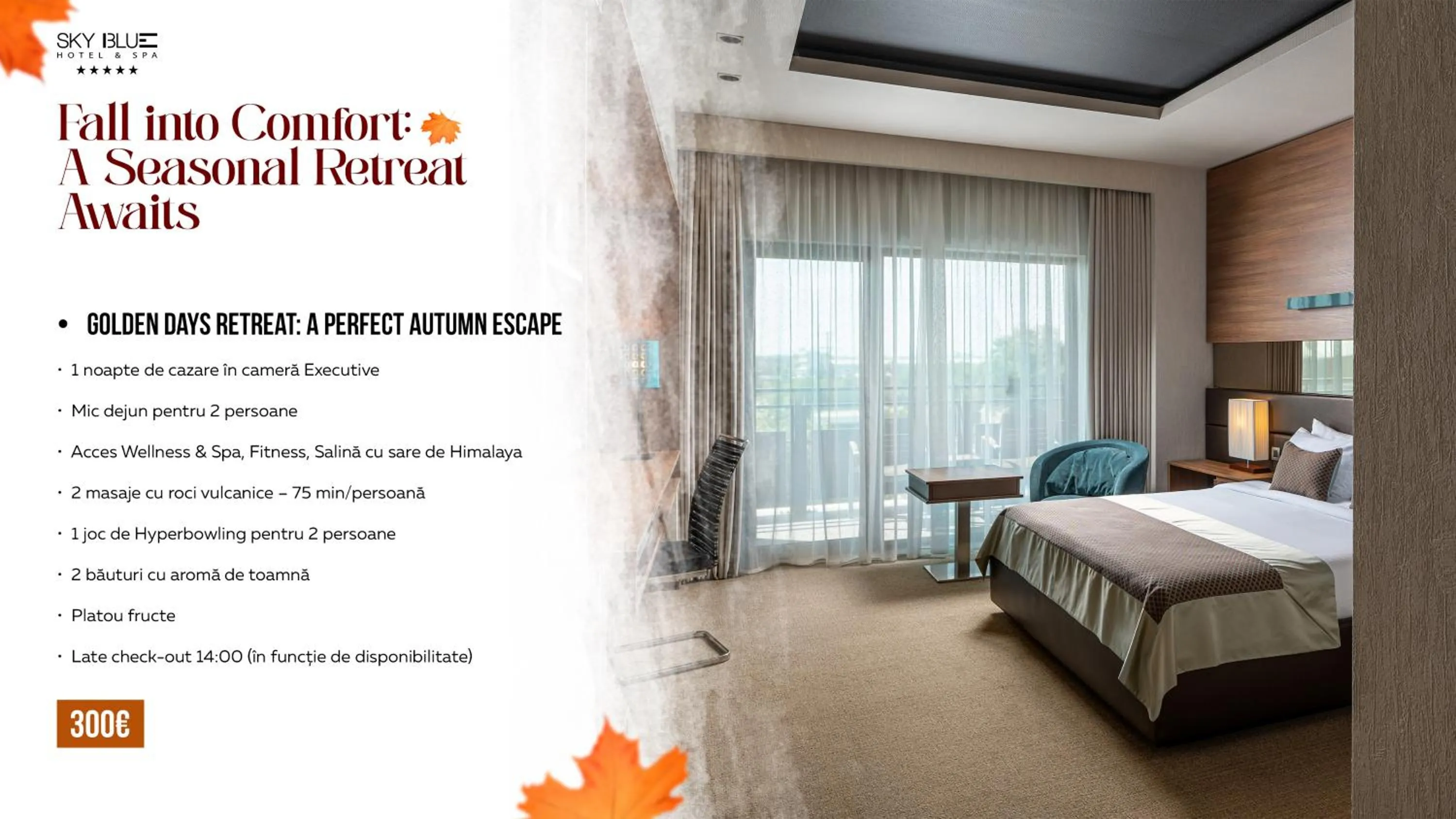 Text overlay, Bed in Sky Blue Hotel & Spa