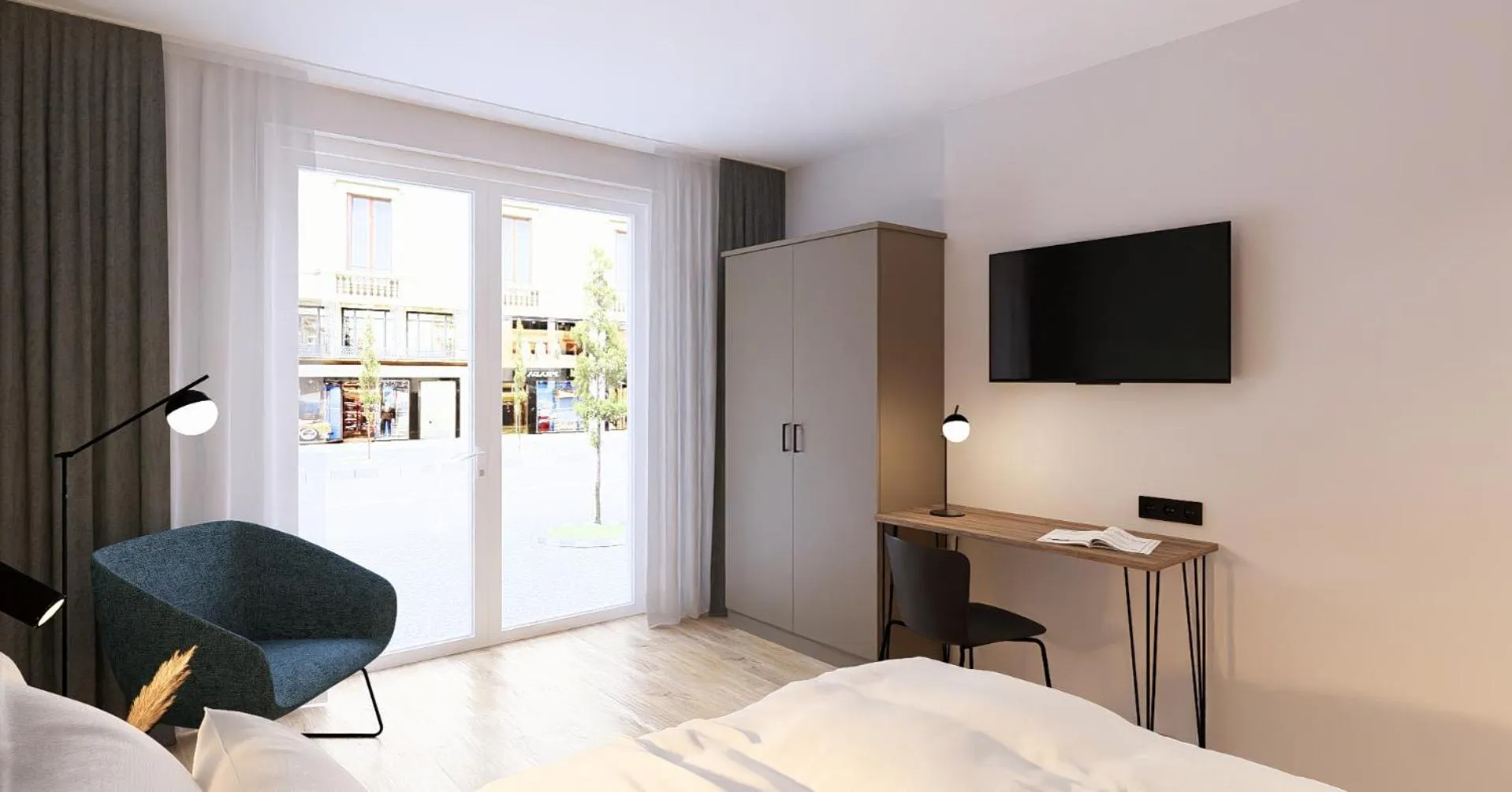 Seating area, Bed in Brera Serviced Apartments Böblingen Sindelfingen