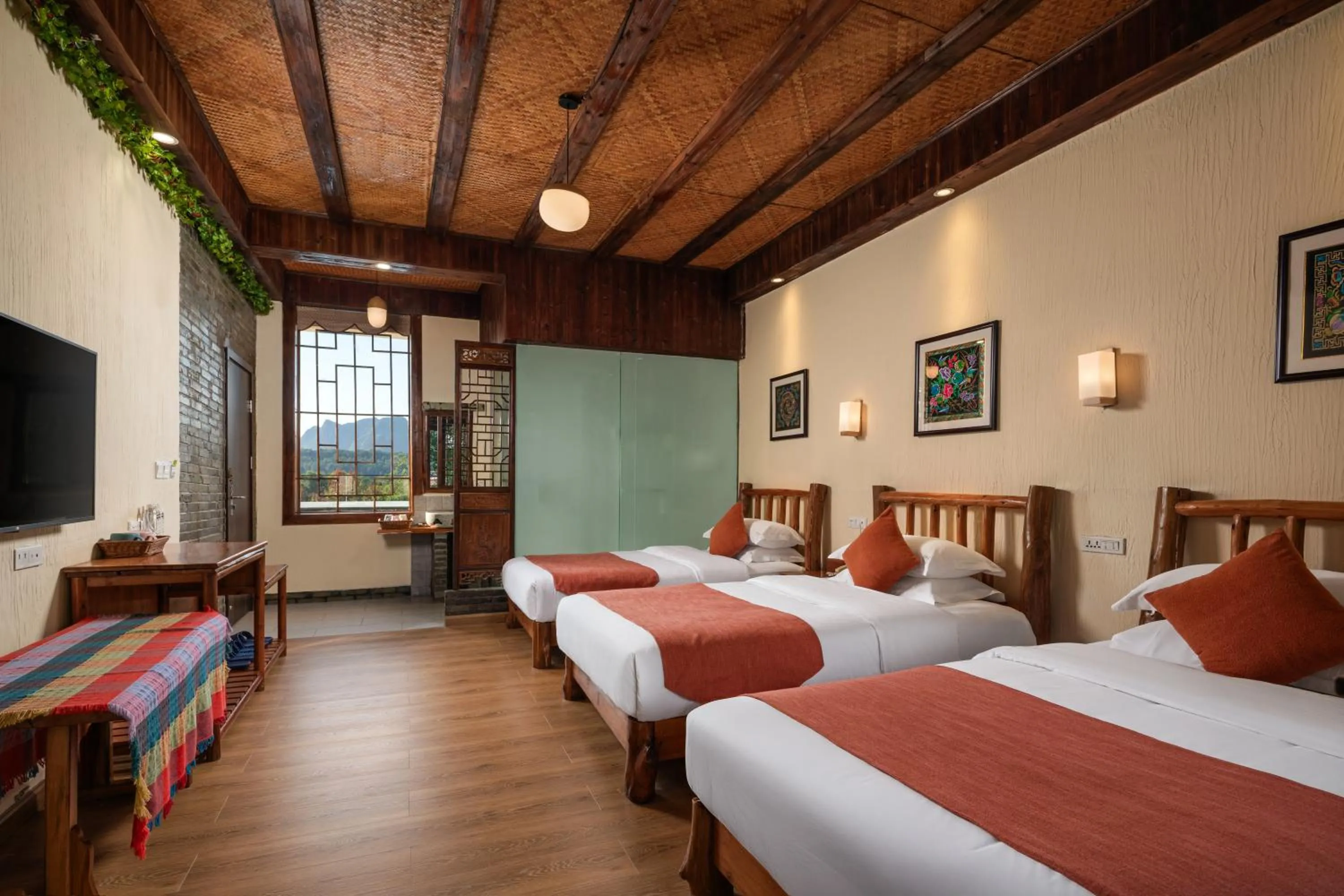 Bedroom, Bed in Yangshuo River Lodge Hotel - Airport or TS Free pick up over 3 nights
