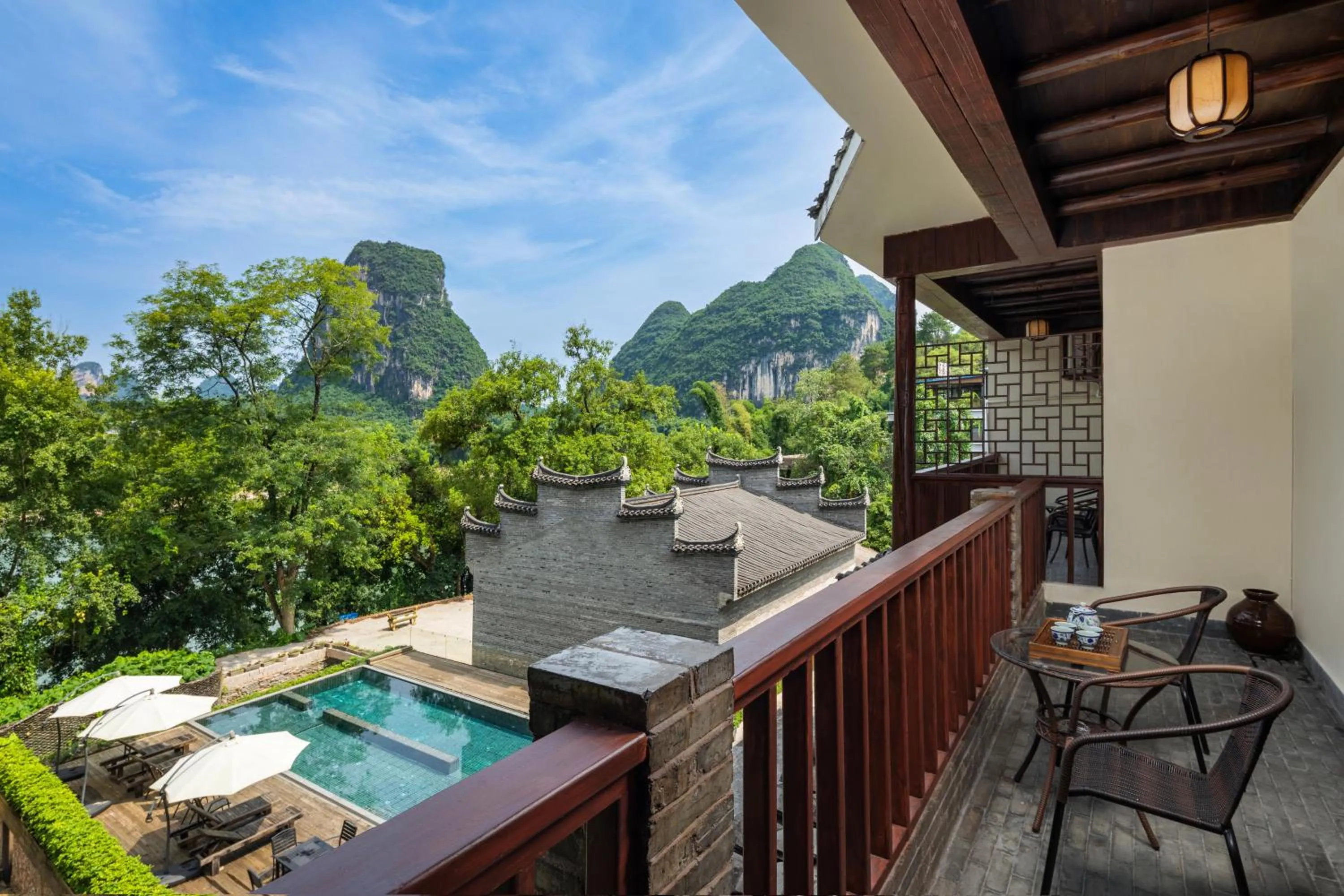 Balcony/Terrace in Yangshuo River Lodge Hotel - Airport or TS Free pick up over 3 nights
