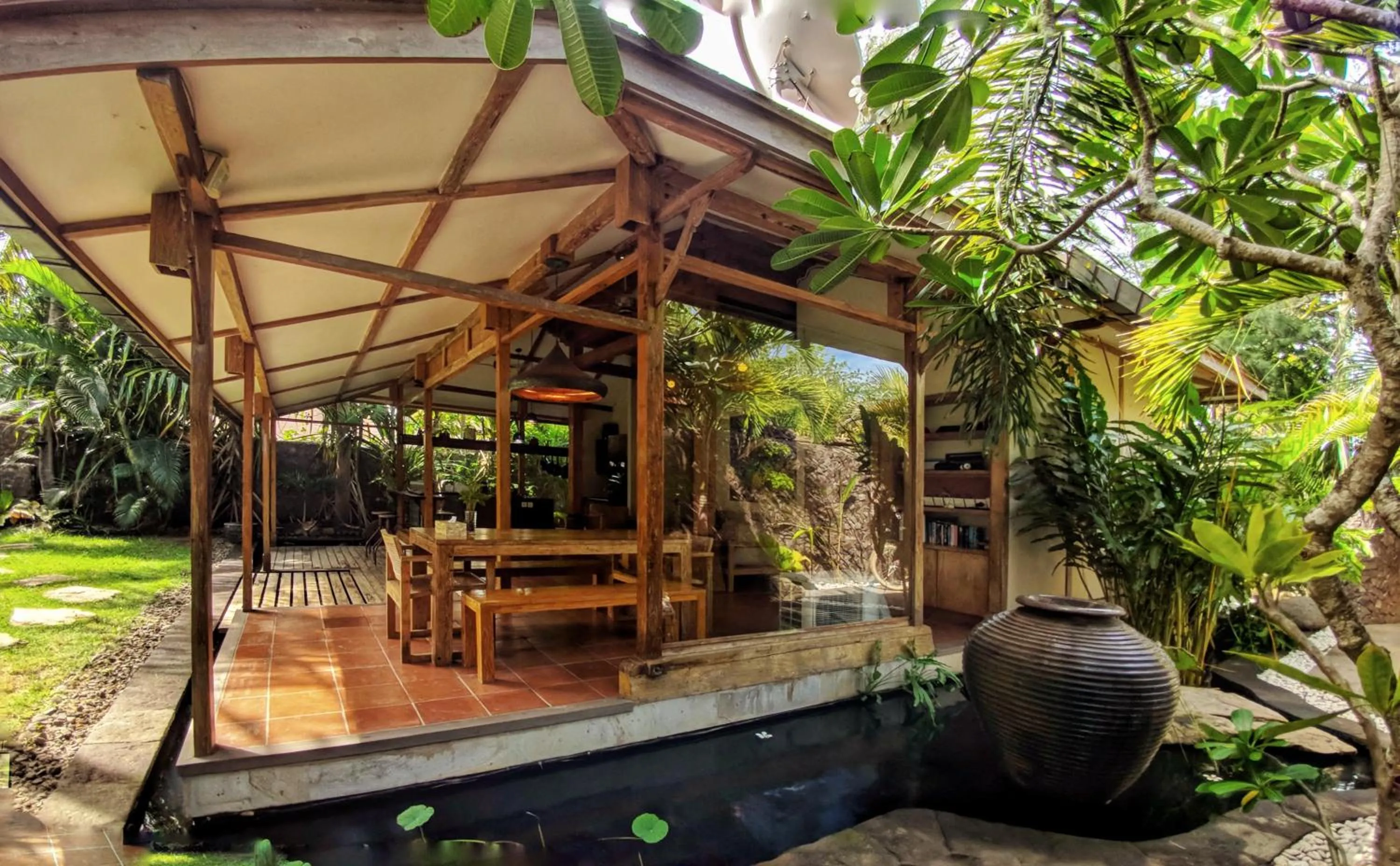 Patio in Villa Bhuvana with private swimming pool