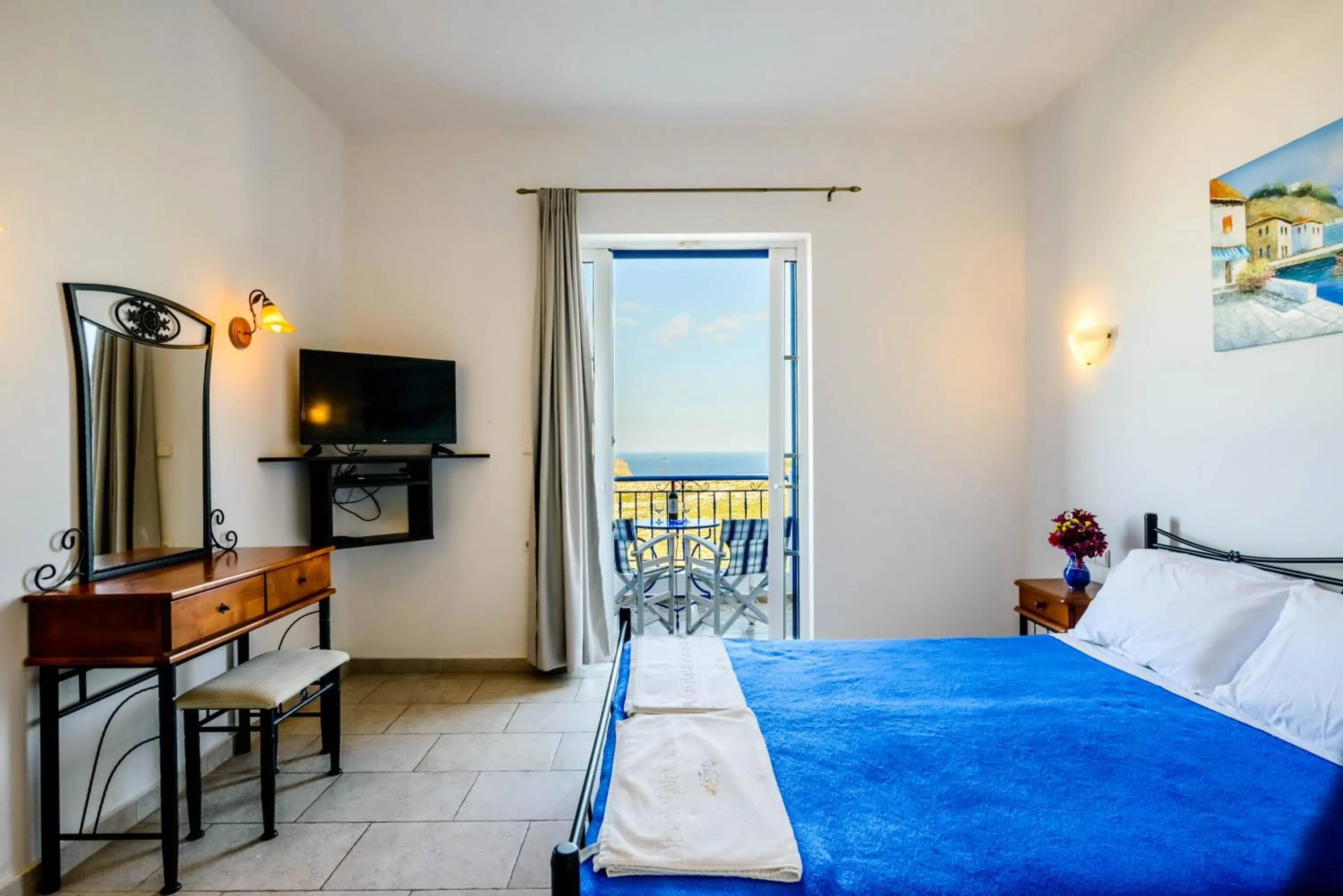 Bed in 'Lindian Myth' Sea View Studios Bed in 'Lindian Myth' Sea View Studios