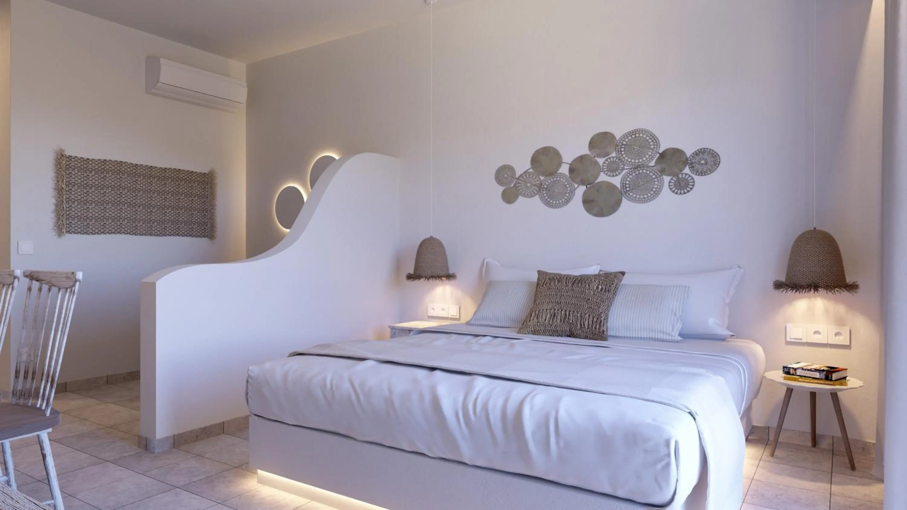 Bed in 'Lindian Myth' Sea View Studios