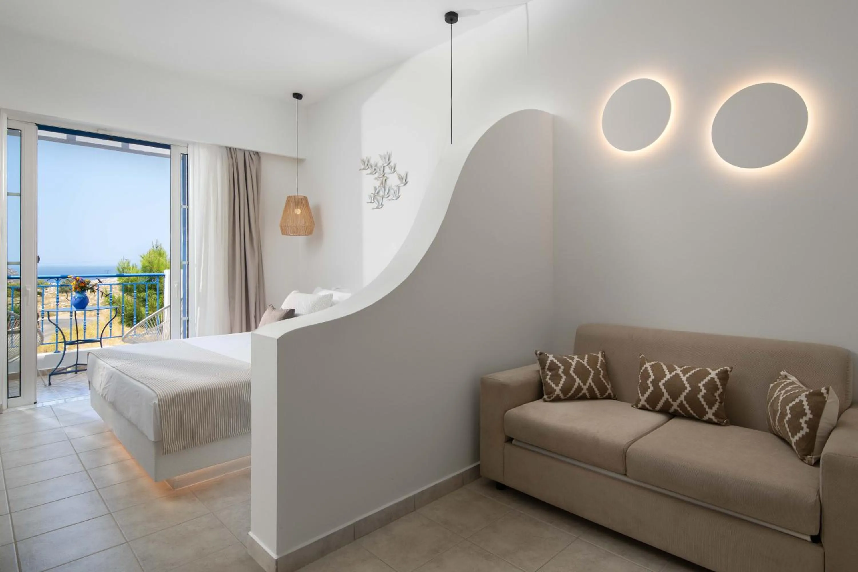 Bed in 'Lindian Myth' Sea View Studios