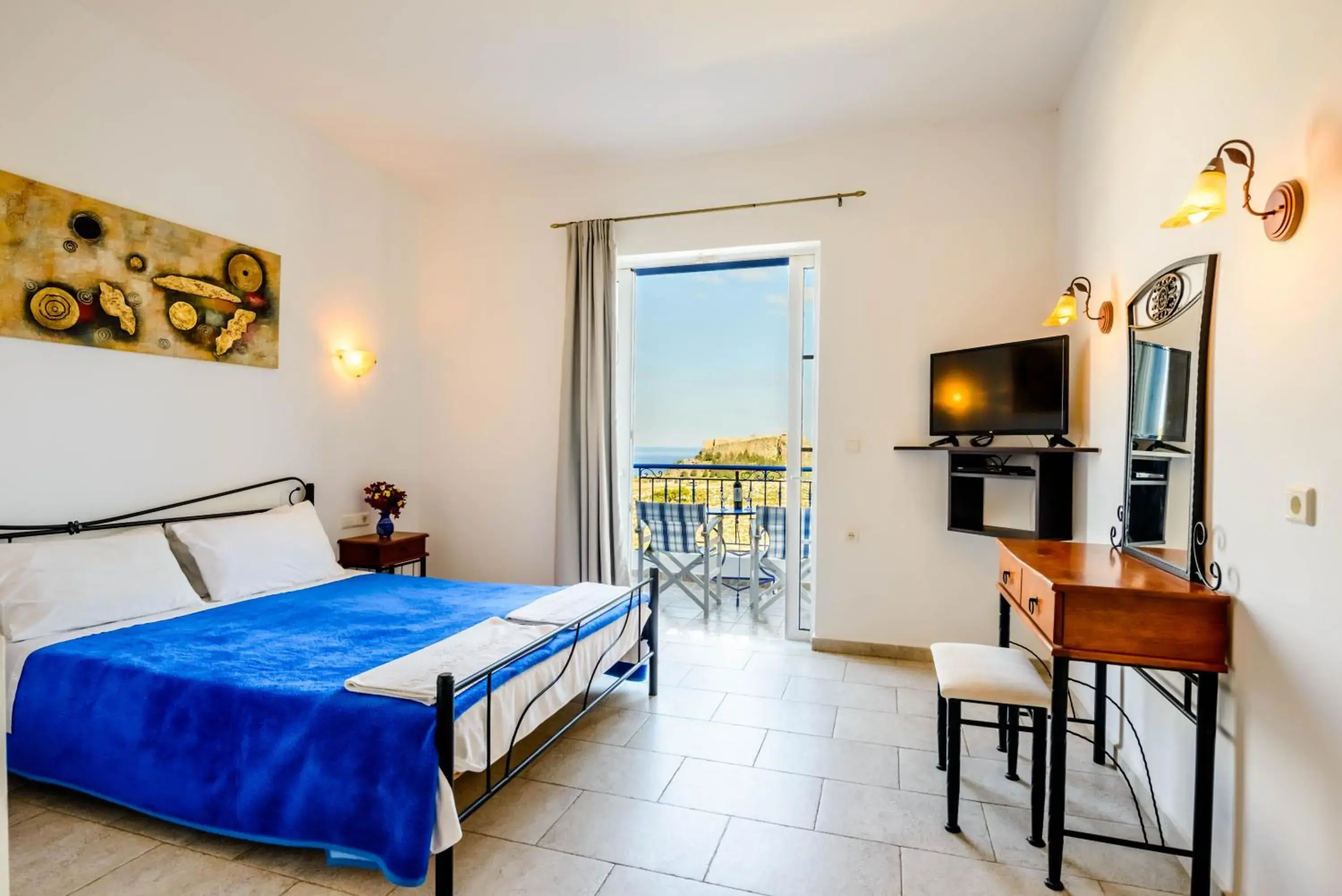 Bed in 'Lindian Myth' Sea View Studios Bed in 'Lindian Myth' Sea View Studios