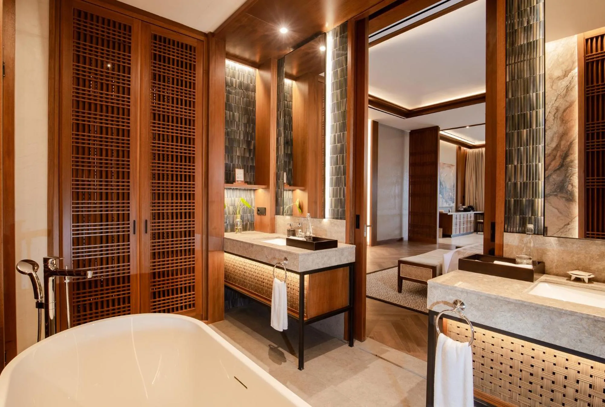 Bathroom, Bed in Plataran Puncak Suites