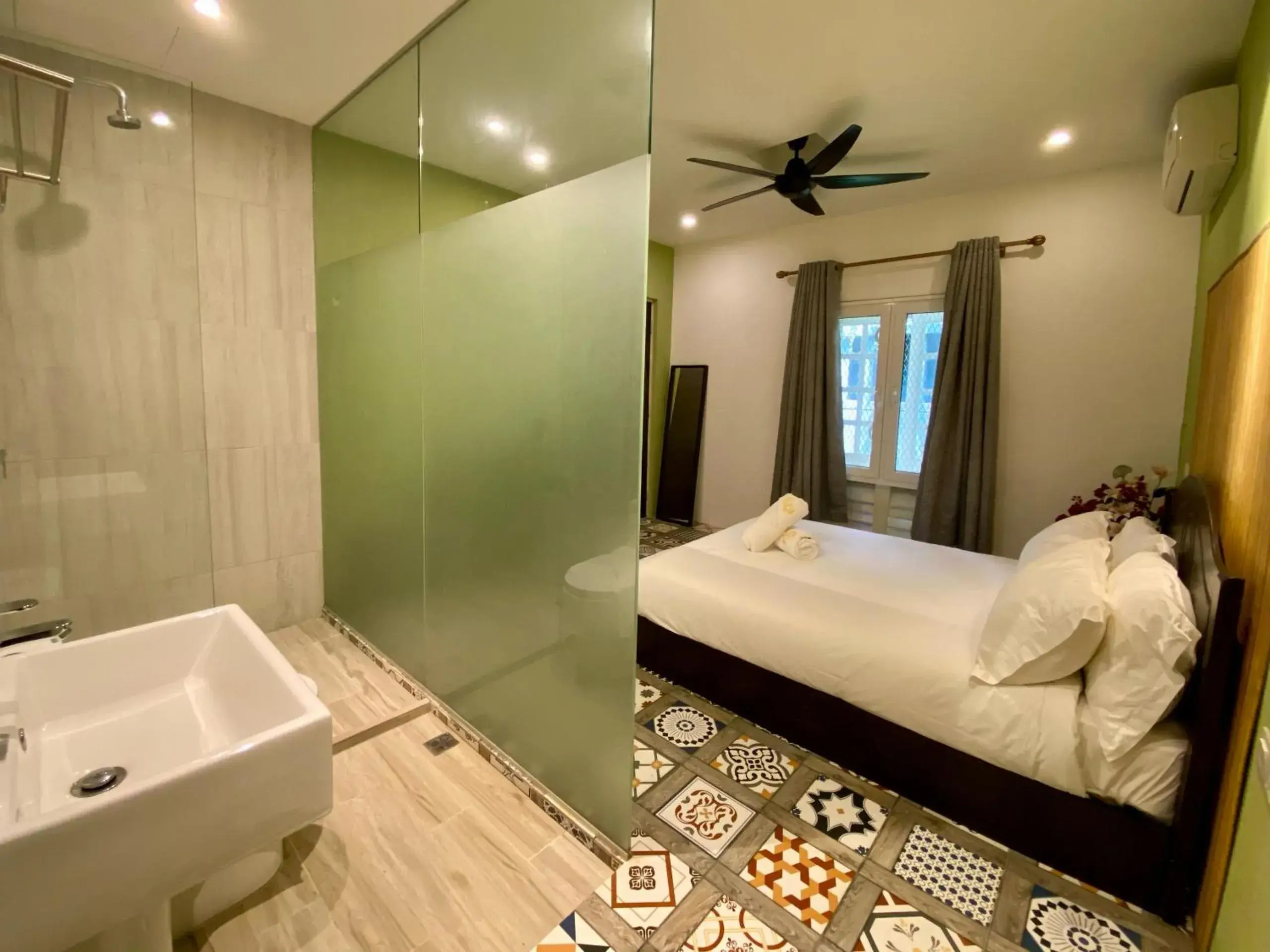 Shower, Bed in Bayu Bayu Hotel by Soft Loft Shower, Bed in Bayu Bayu Hotel by Soft Loft