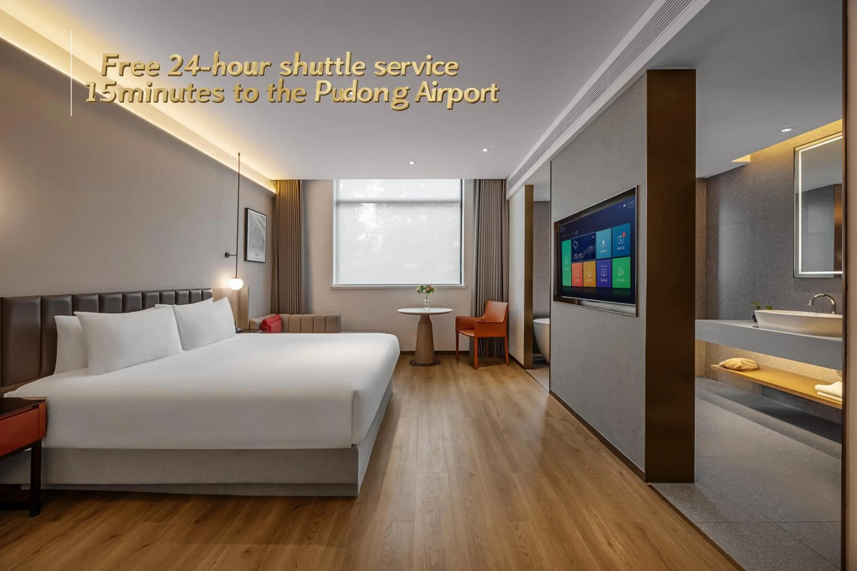 Photo of the whole room, Bed in Ramadaencore By Wyndham Shanghai Pud ong Airport -Provide free 24hour shuttle bus service for airport pick-up and drop-off at Pud ong Airport