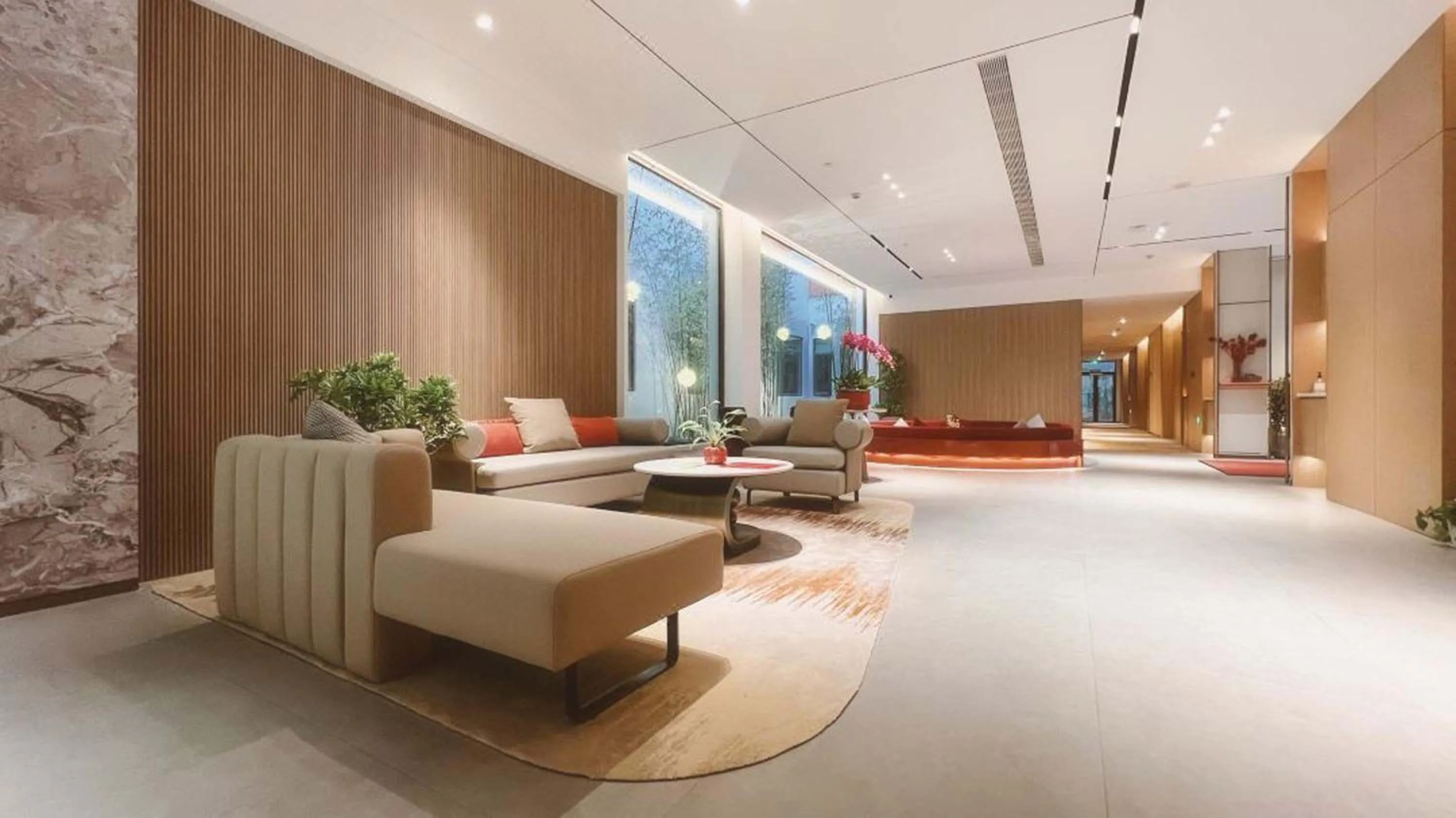 Seating area in Ramadaencore By Wyndham Shanghai Pud ong Airport -Provide free 24hour shuttle bus service for airport pick-up and drop-off at Pud ong Airport