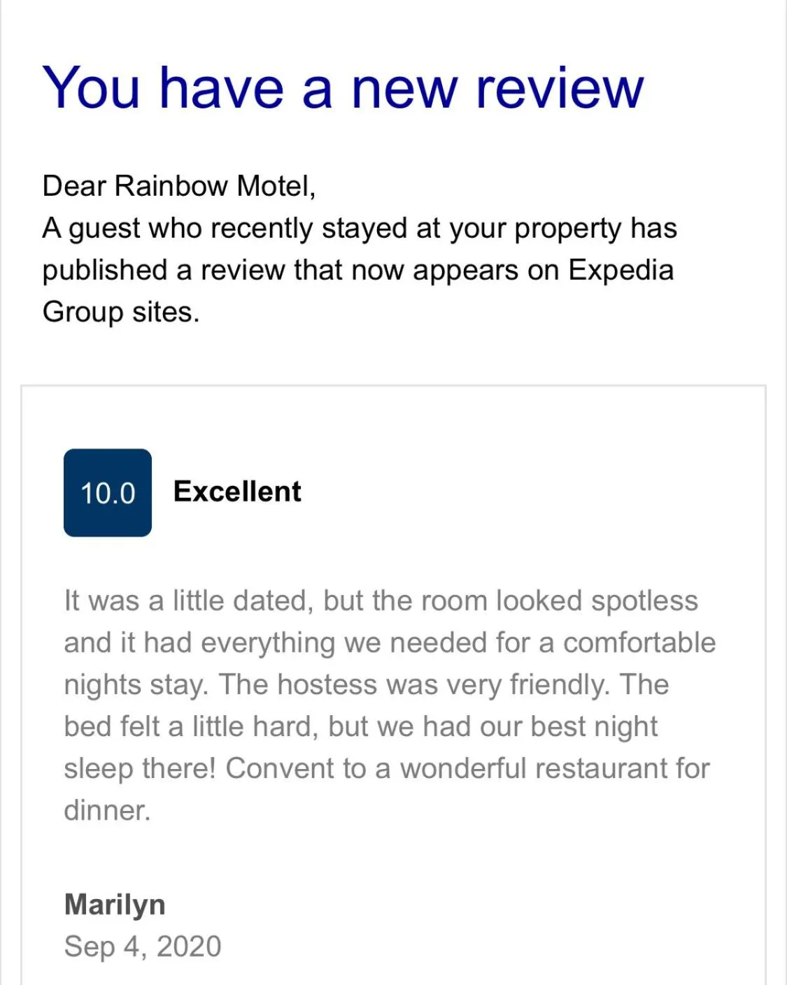 Certificate/Award in Rainbow Motel