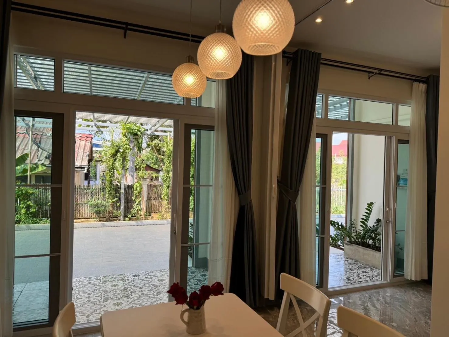 Patio in Garden House Rice Field and Mountain View