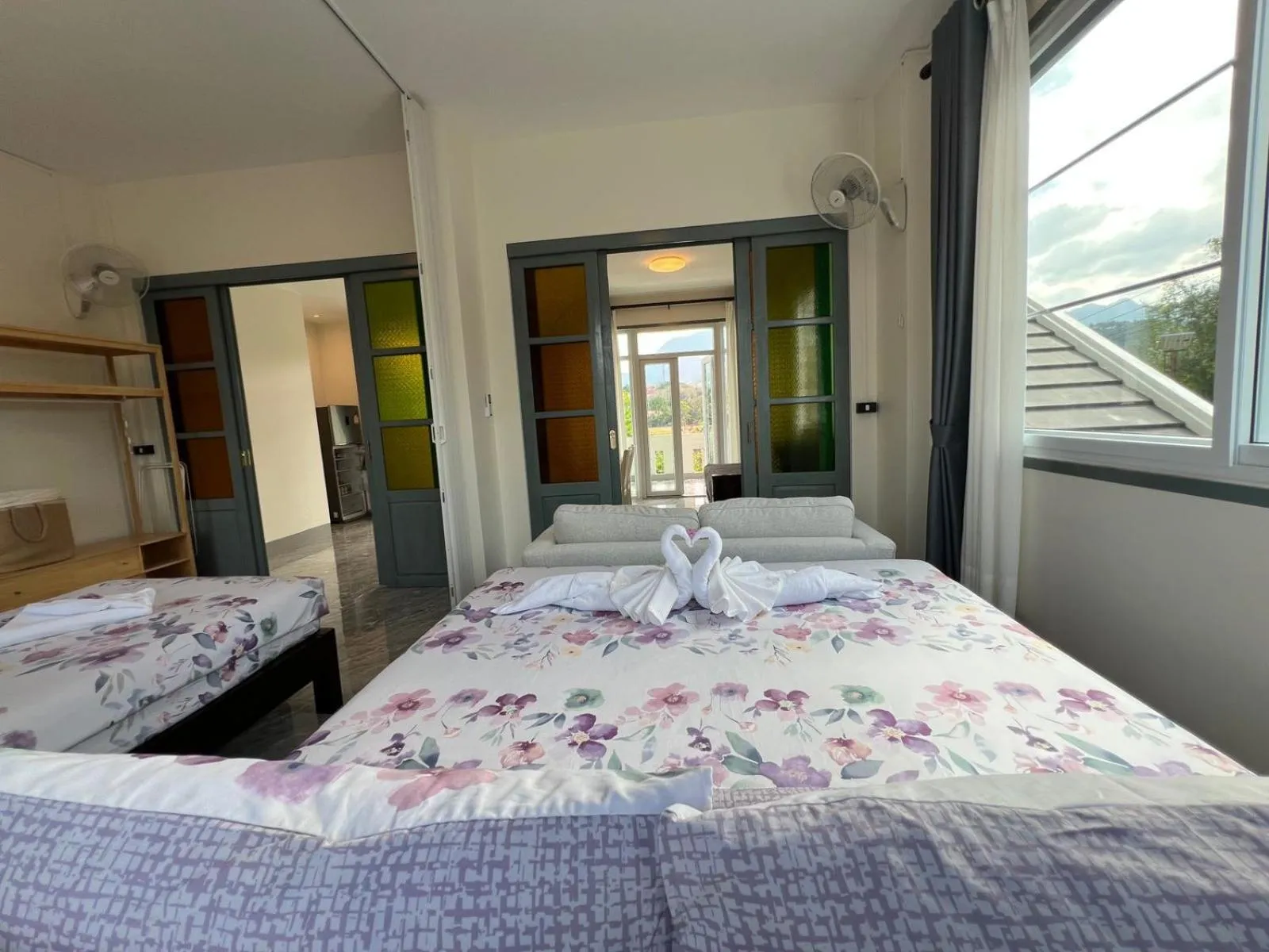 Bed in Garden House Rice Field and Mountain View