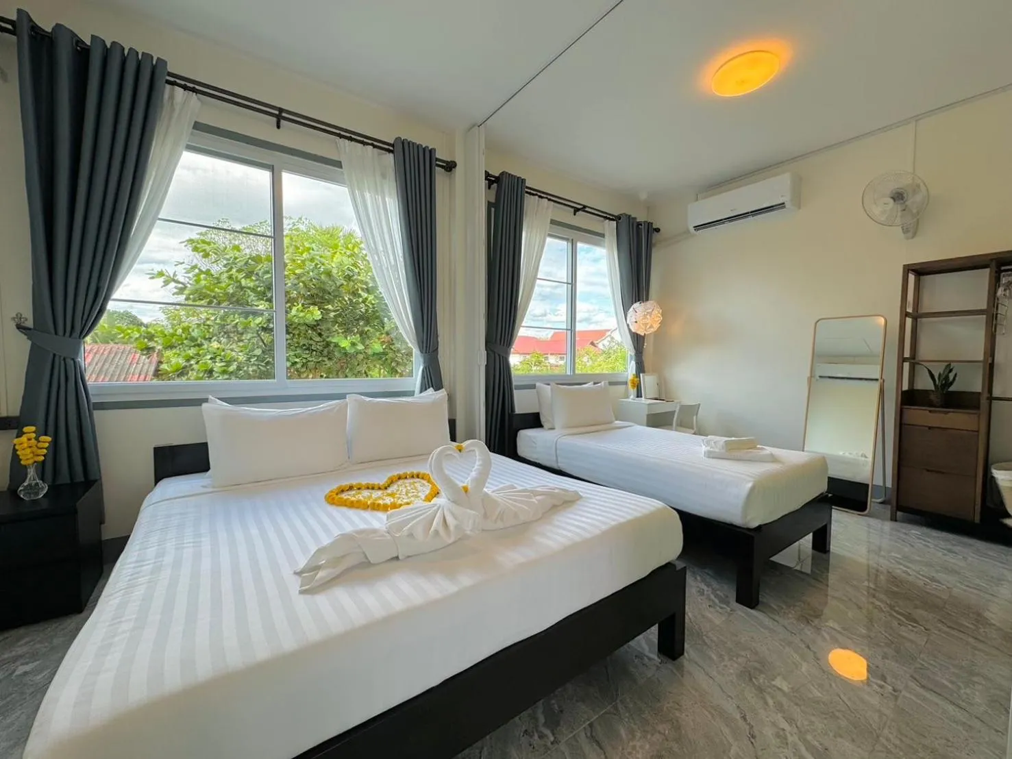 Bed in Garden House Rice Field and Mountain View