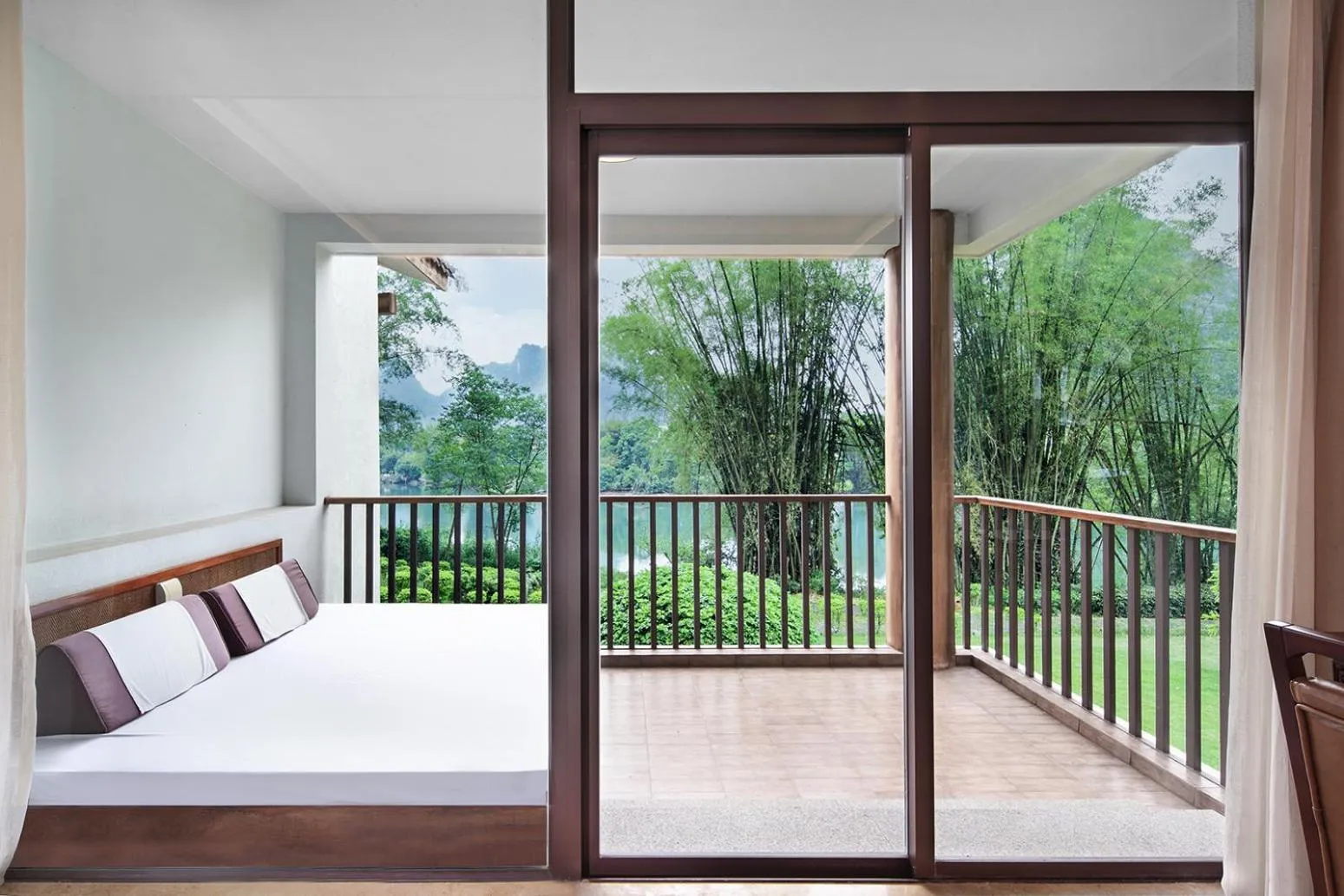 View (from property/room), Bed in Yangshuo Riverside Resorts Hotel
