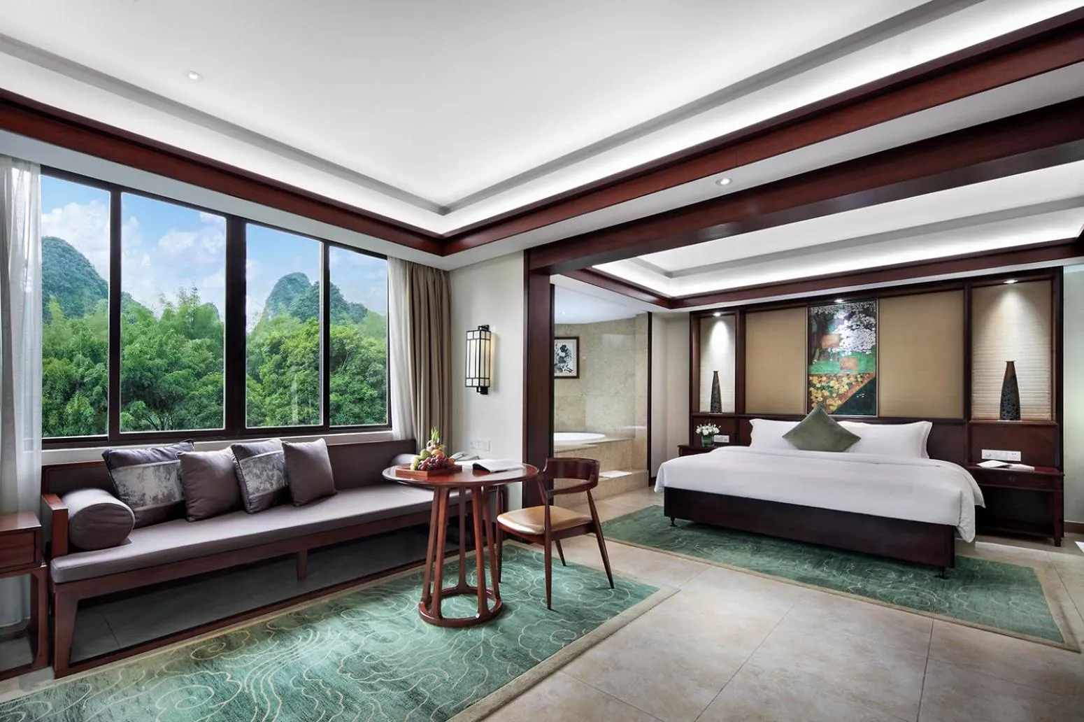 Photo of the whole room, Bed in Yangshuo Riverside Resorts Hotel