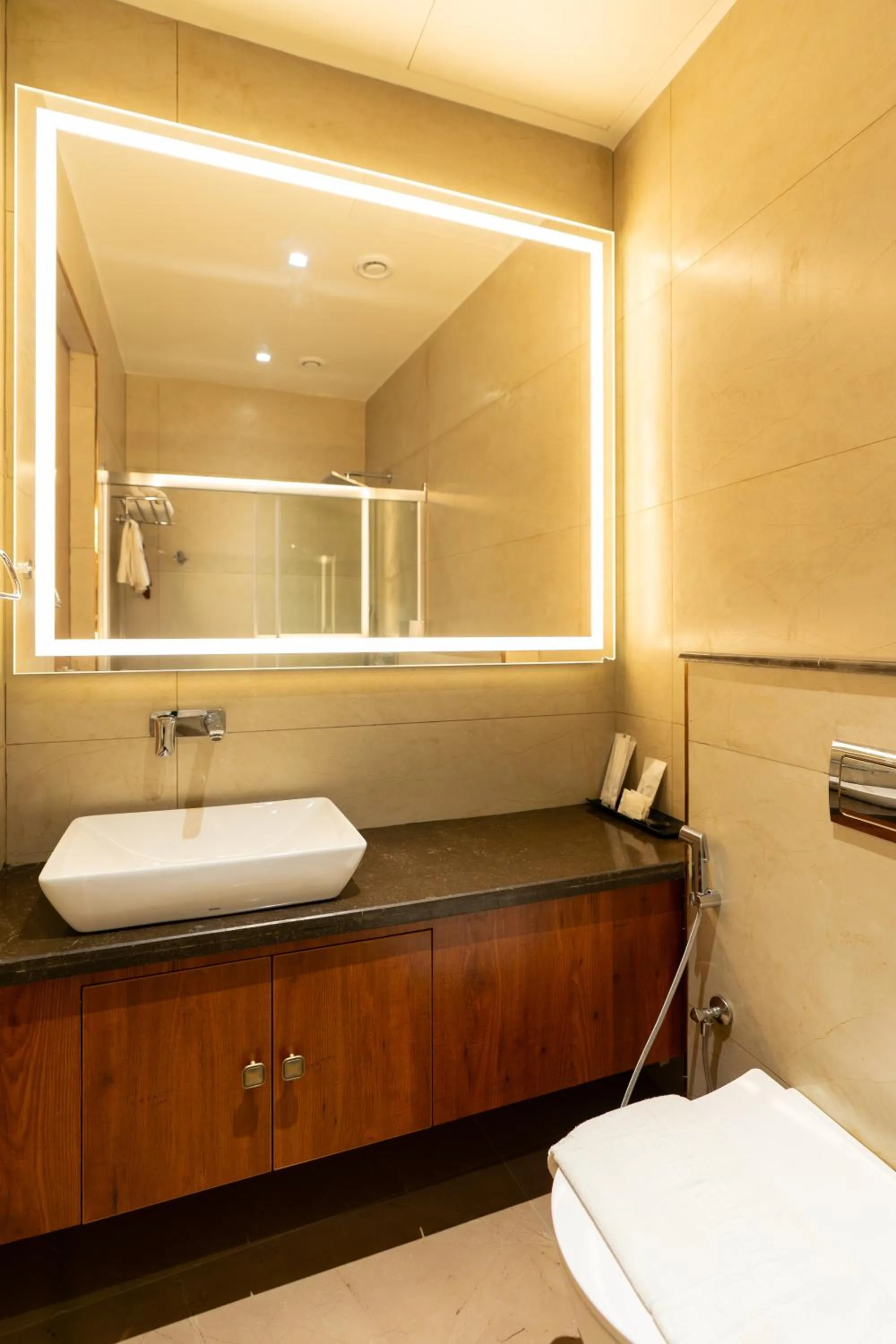 Bathroom, Bed in 0484 Aero Lounge-Terminal 2 Cochin Airport Hotel