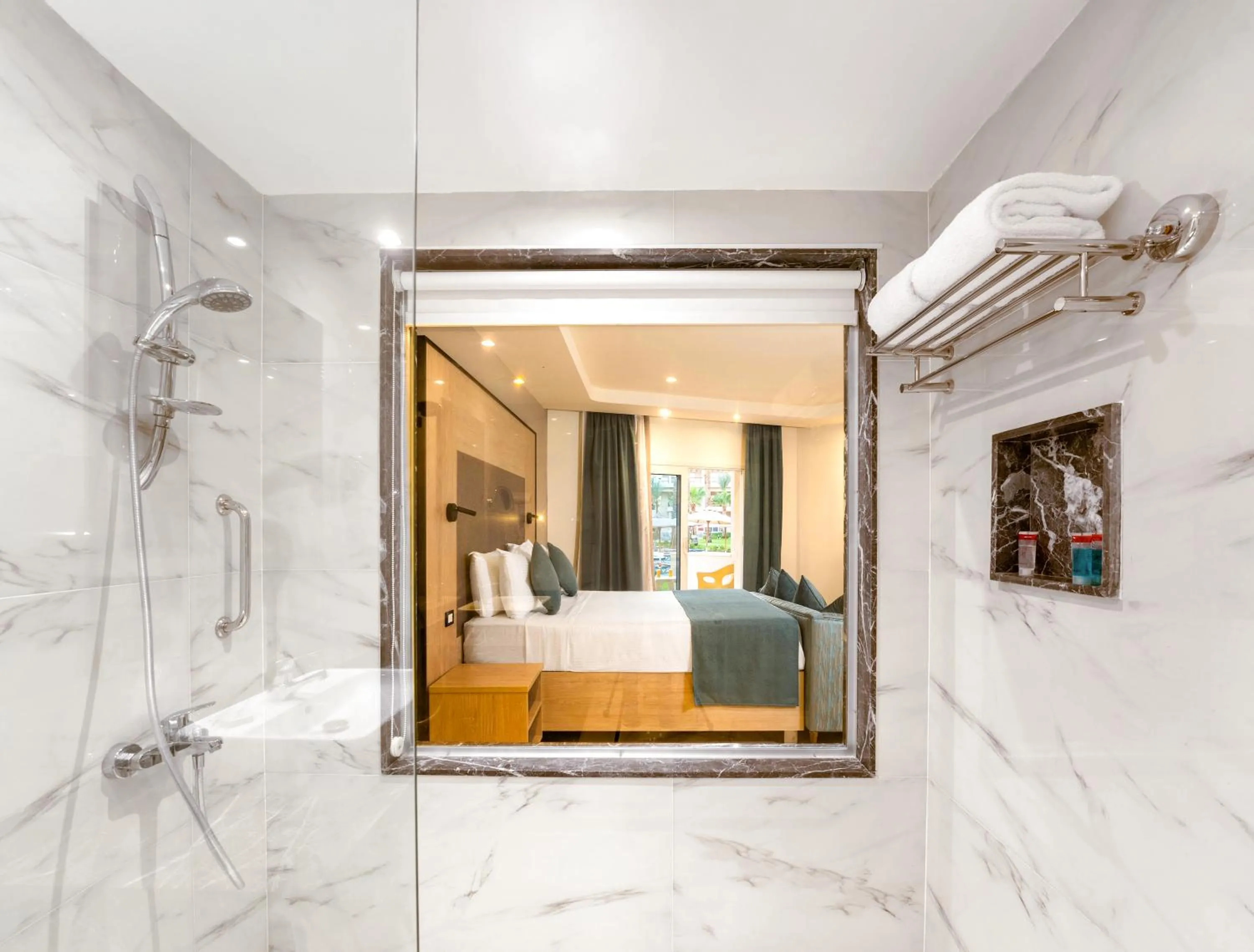 Shower, Bed in Xperience Kiroseiz AquaPark Premier-Naama Bay