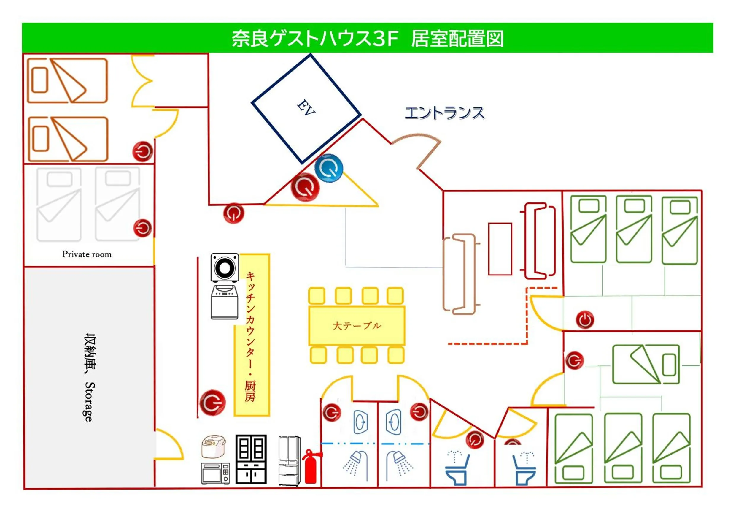 Floor plan in Nara Guesthouse 3F