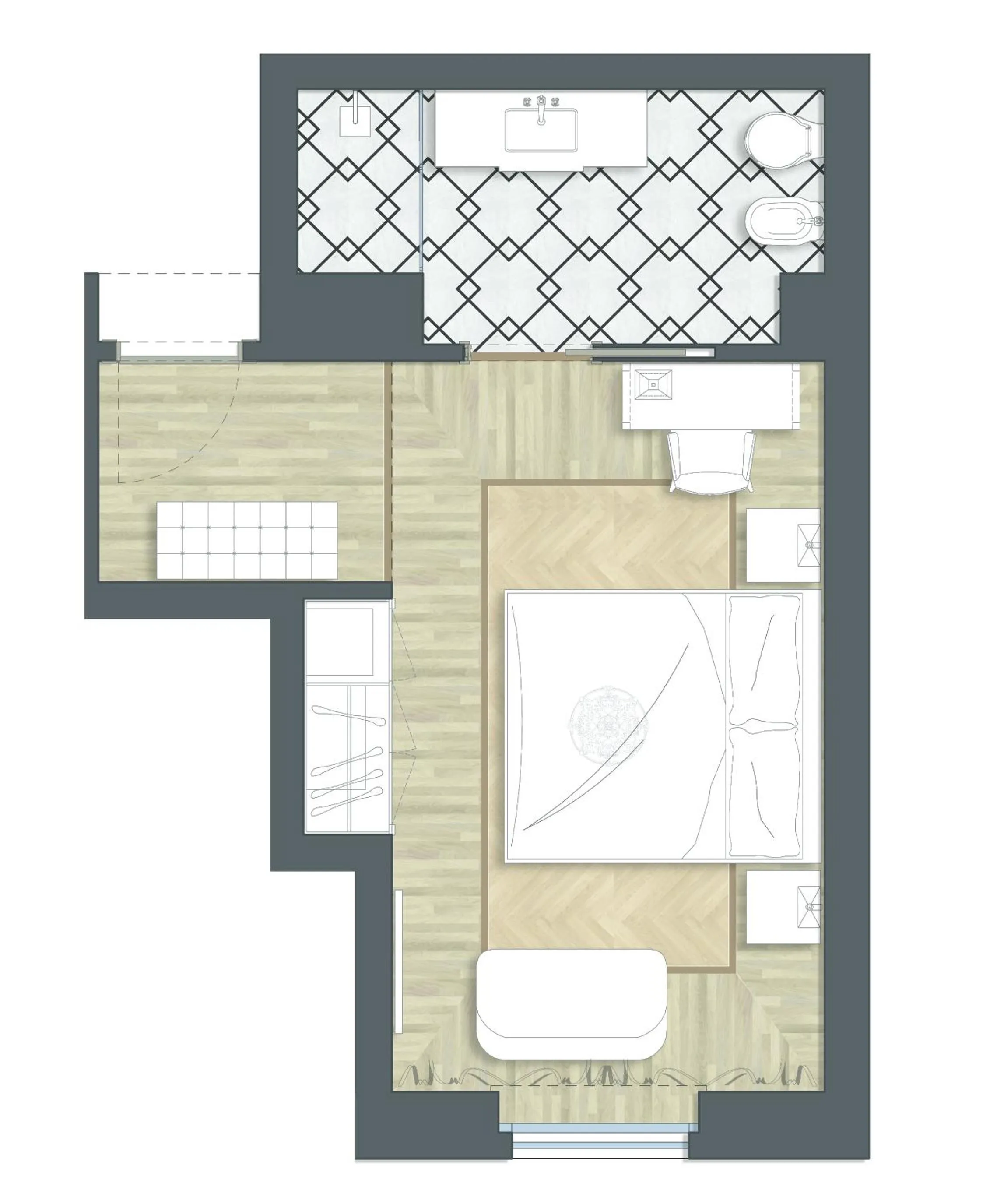 Floor plan in Duomo Rooms